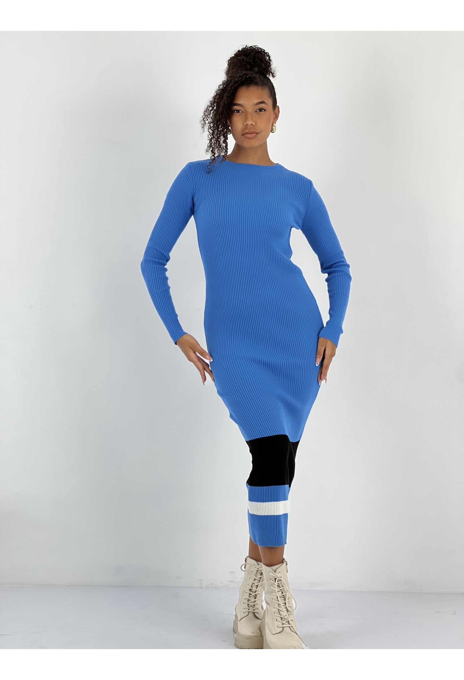 Blue Sheath Dress With Long Sleeves - Brand: MISS POEM - Women & Kids, Baby Clothes Wholesale - TheBS Women