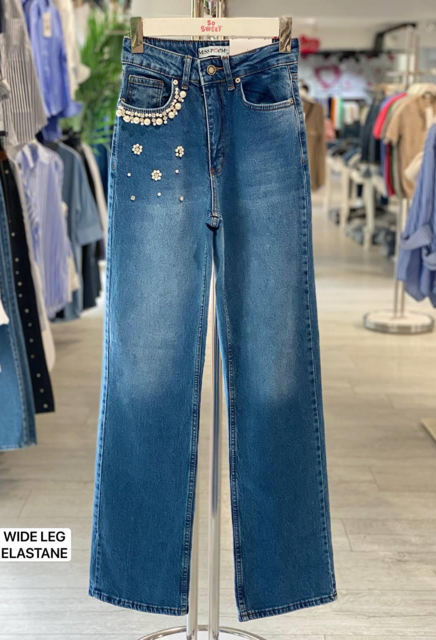 Blue Mom Jeans High Waist Wide Leg Buttoned - Brand: MISS POEM - Women & Kids, Baby Clothes Wholesale - TheBS Women