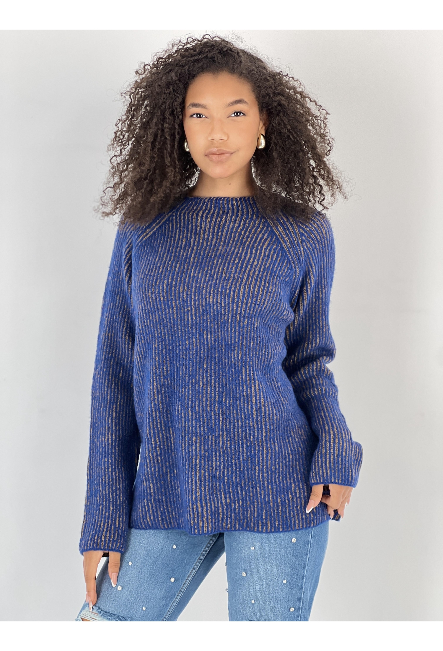 Blue Striped Raglan Sleeve Sweater - Brand: MISS POEM - Women & Kids, Baby Clothes Wholesale - TheBS Women