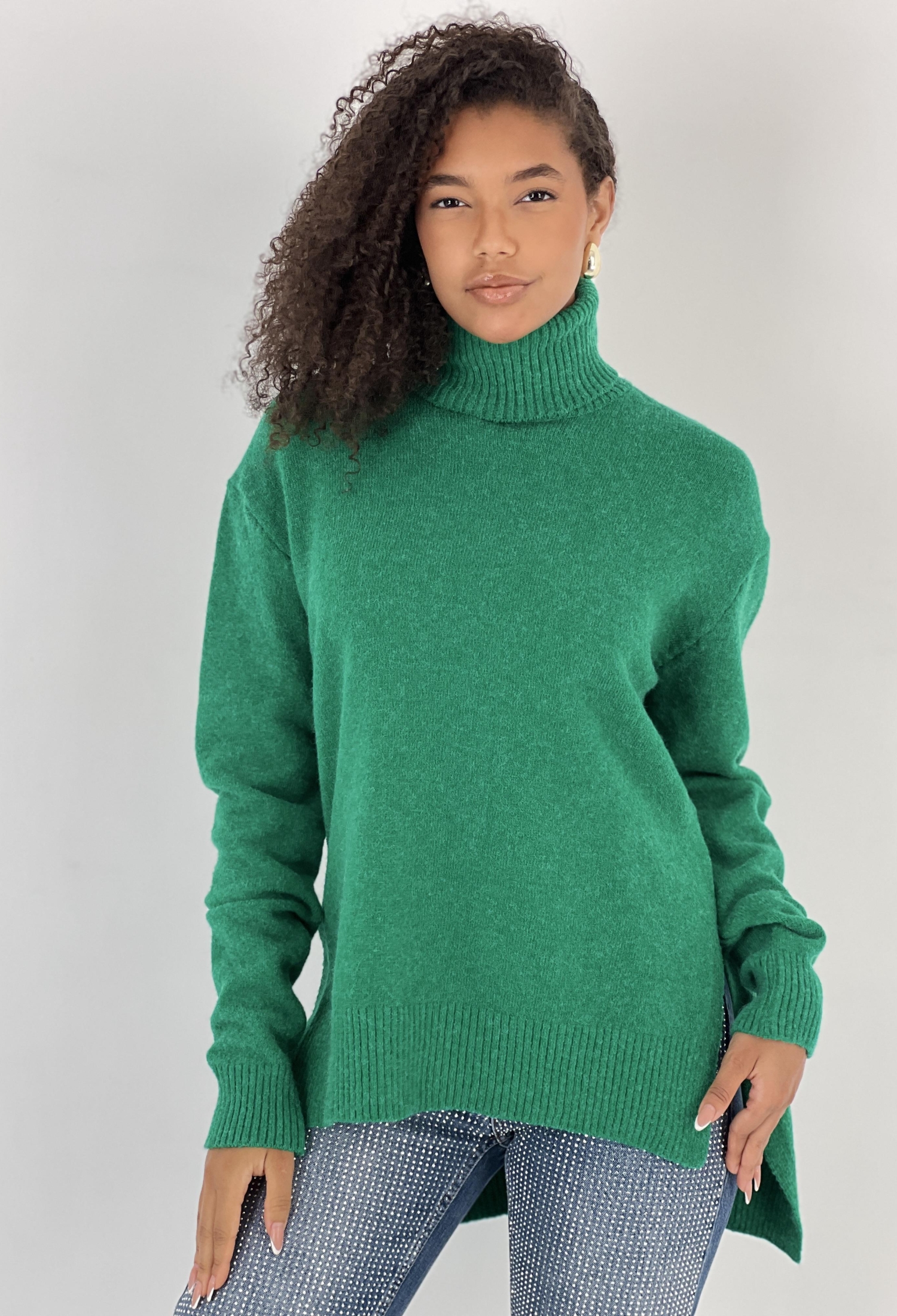 Green Oversized Fit Turtle Neck Sweater - Brand: MISS POEM - Women & Kids, Baby Clothes Wholesale - TheBS Women