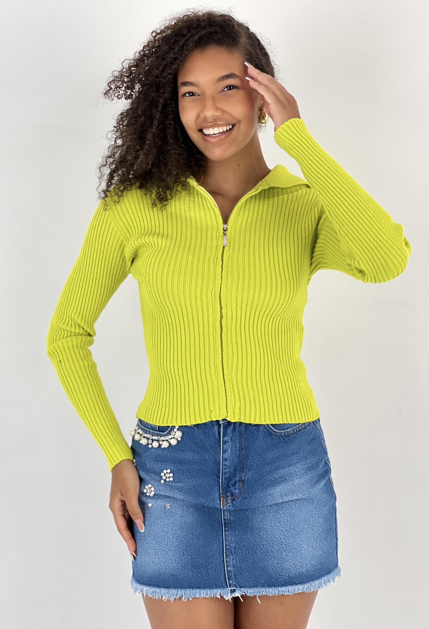 Green Slim Fit Hooded Neck Zip Up Cardigan - Brand: MISS POEM - Women & Kids, Baby Clothes Wholesale - TheBS Women