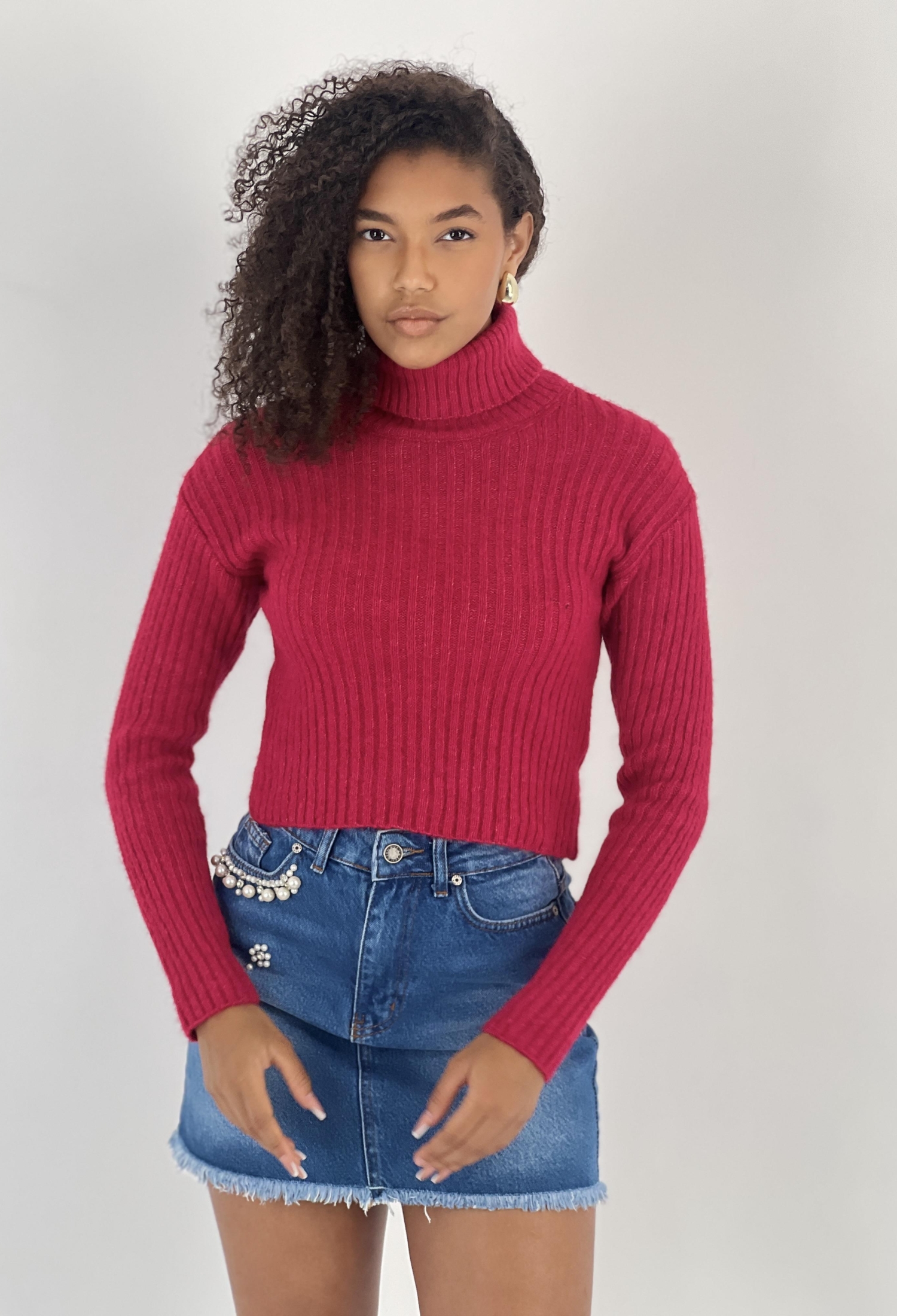 Fuchsia Turtle Neck Sweater With Long Sleeves - Brand: MISS POEM - Women & Kids, Baby Clothes Wholesale - TheBS Women