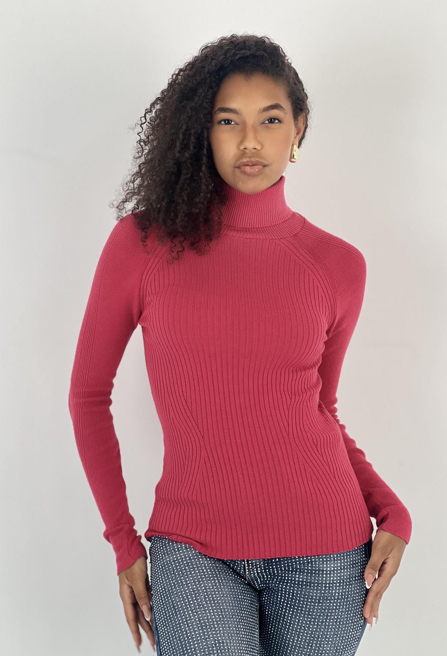 Fuchsia Sweater With Turtle Neck And Raglan Sleeves - Brand: MISS POEM - Women & Kids, Baby Clothes Wholesale - TheBS Women