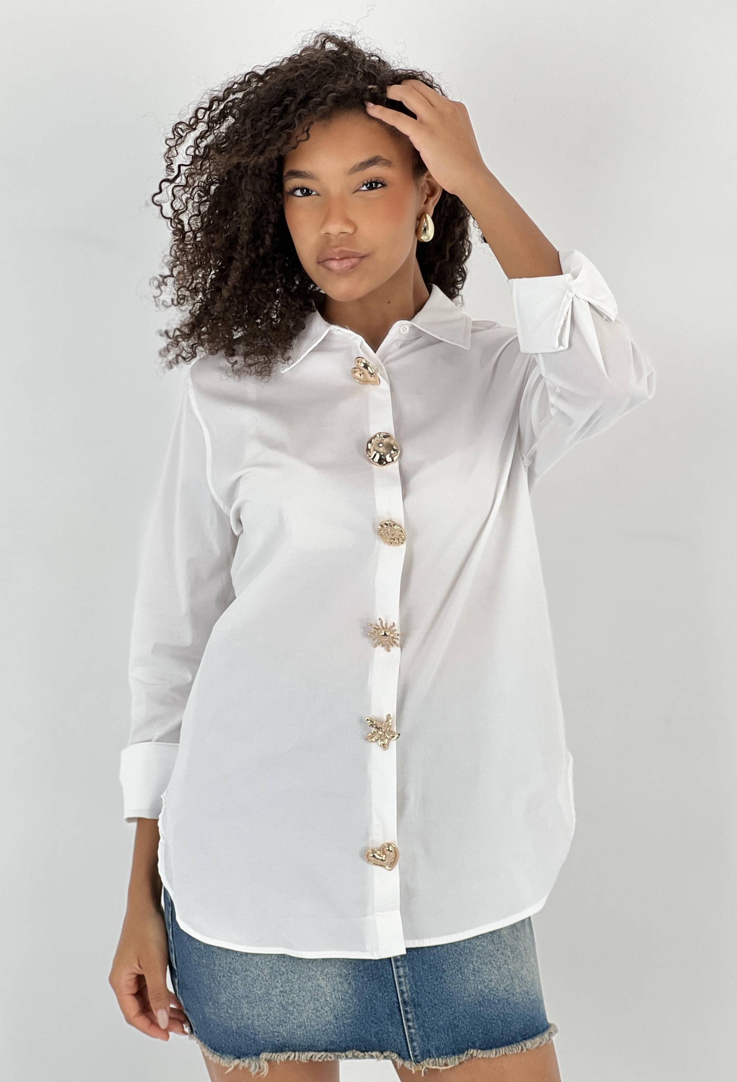 White Shirt With Notched Neck And Buttoned Closure - Brand: MISS POEM - Women & Kids, Baby Clothes Wholesale - TheBS Women