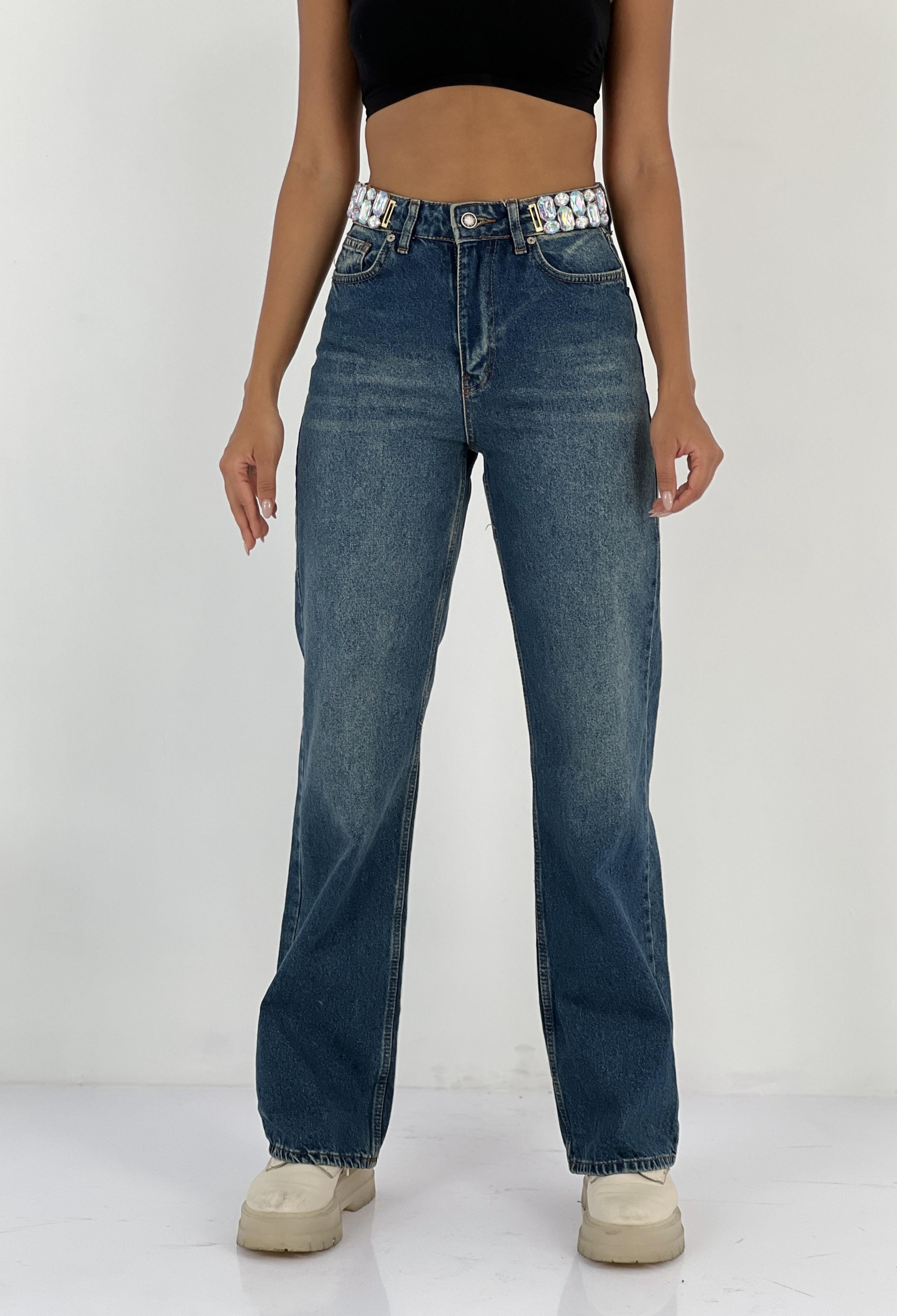 Blue Casual Streetwear Mom Jeans With Wide Leg - Brand: MISS POEM - Women & Kids, Baby Clothes Wholesale - TheBS Women