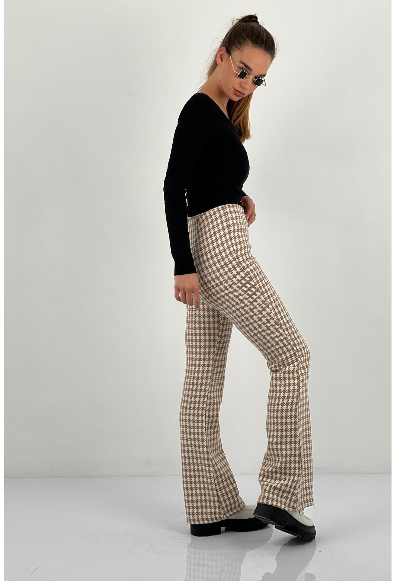 Beige Houndstooth Bootcut Flare Leg Pants - Brand: MISS POEM - Women & Kids, Baby Clothes Wholesale - TheBS Women