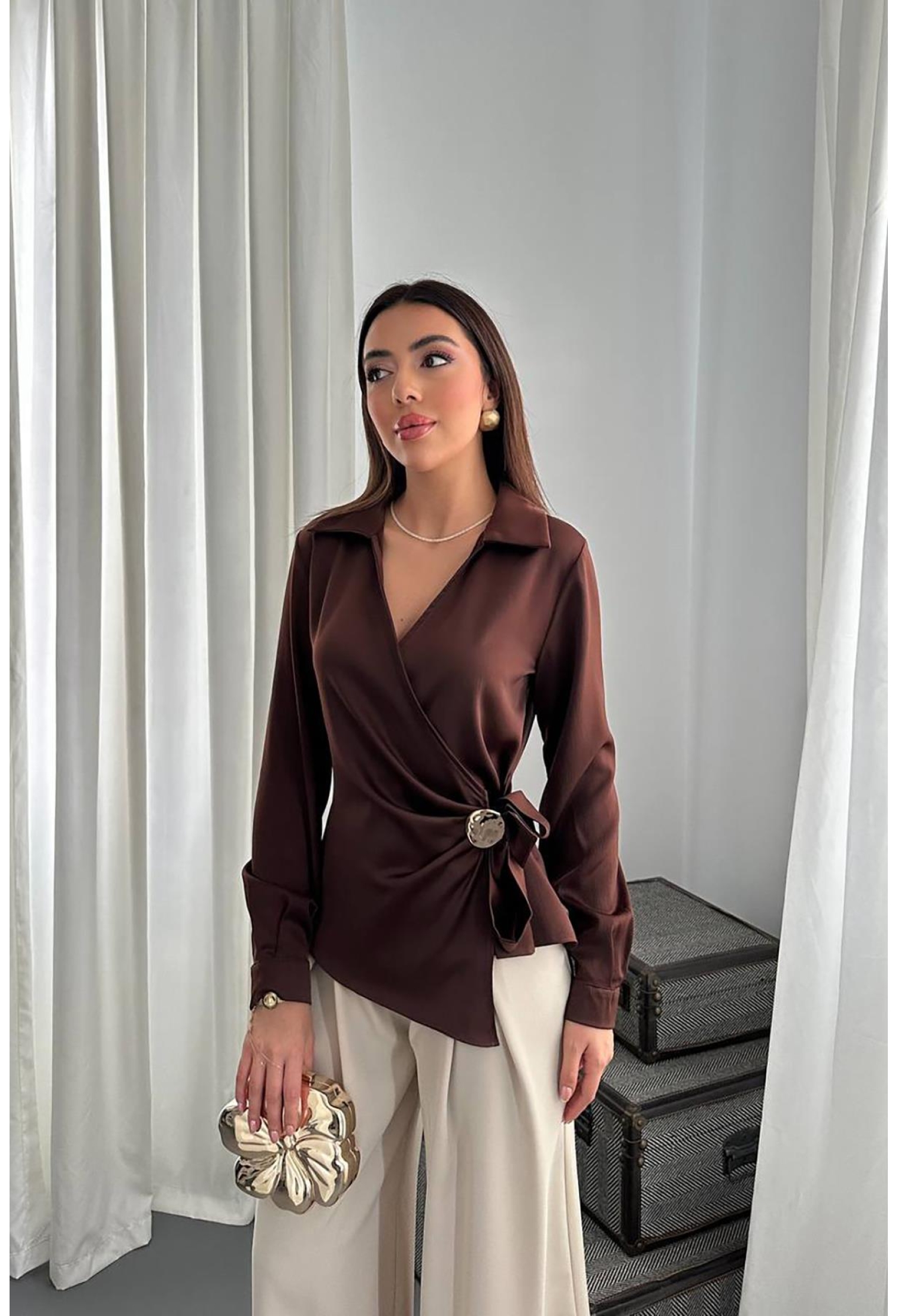 Elegant Formal Blouse With Plunging Neck - Brand: Elisa - Women & Kids, Baby Clothes Wholesale - TheBS Women