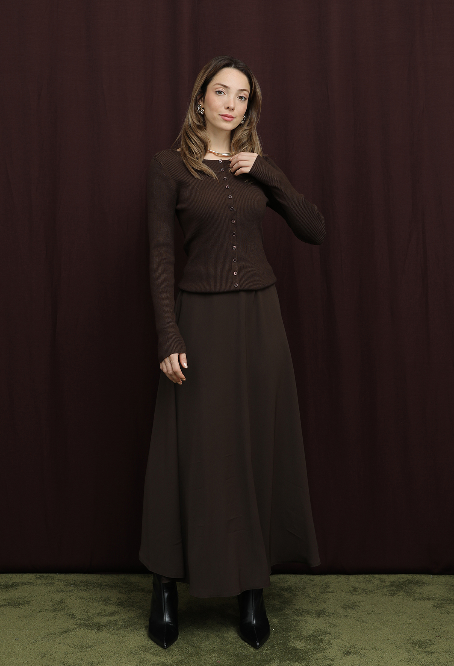 Flared Maxi Skirt Mid Waist Pull On - Brand: Puane - Women & Kids, Baby Clothes Wholesale - TheBS Women