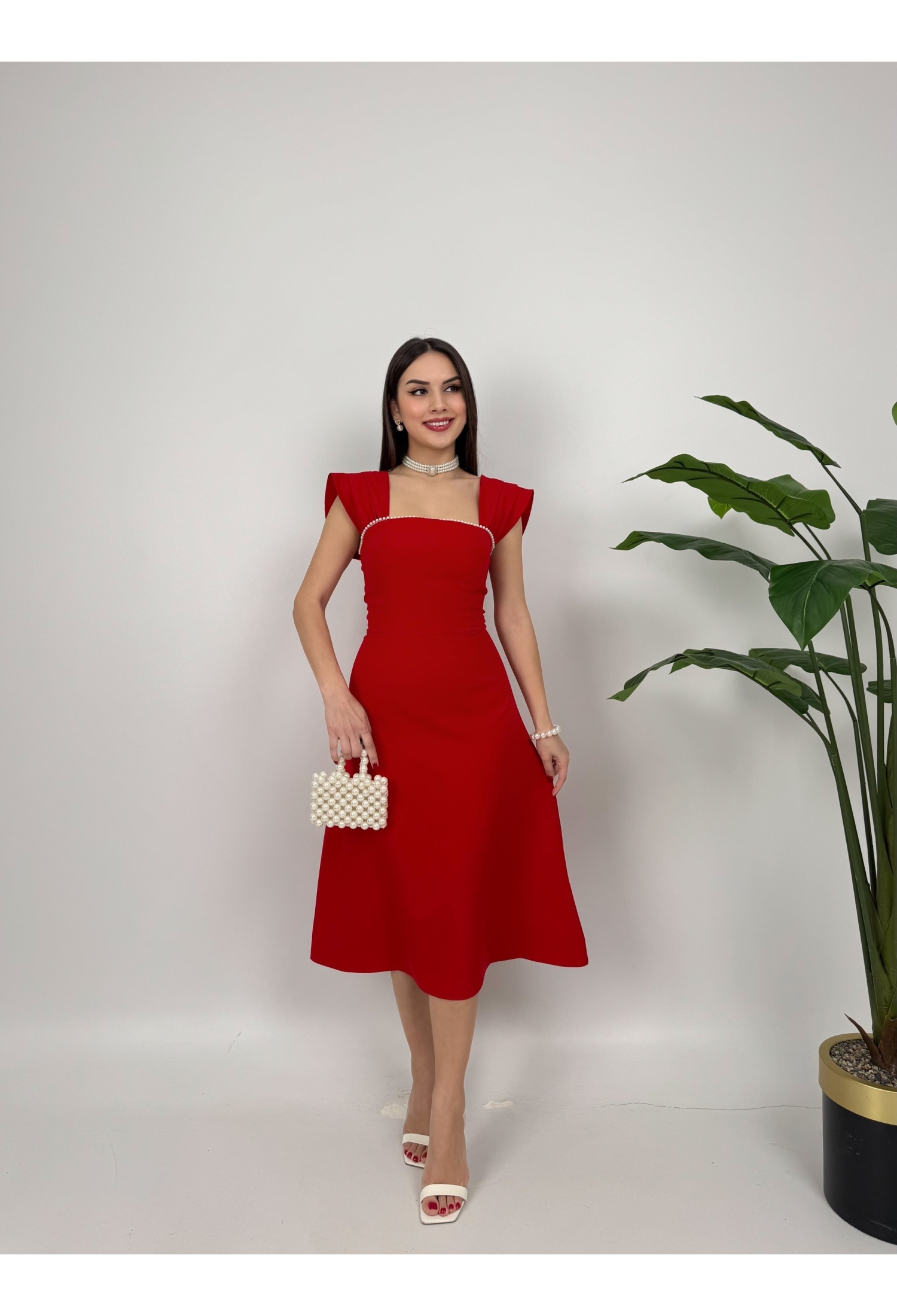ElegantFit And Flare Midi Dress With Off Shoulder Neck - Brand: Miss Janell - Women & Kids, Baby Clothes Wholesale - TheBS Women