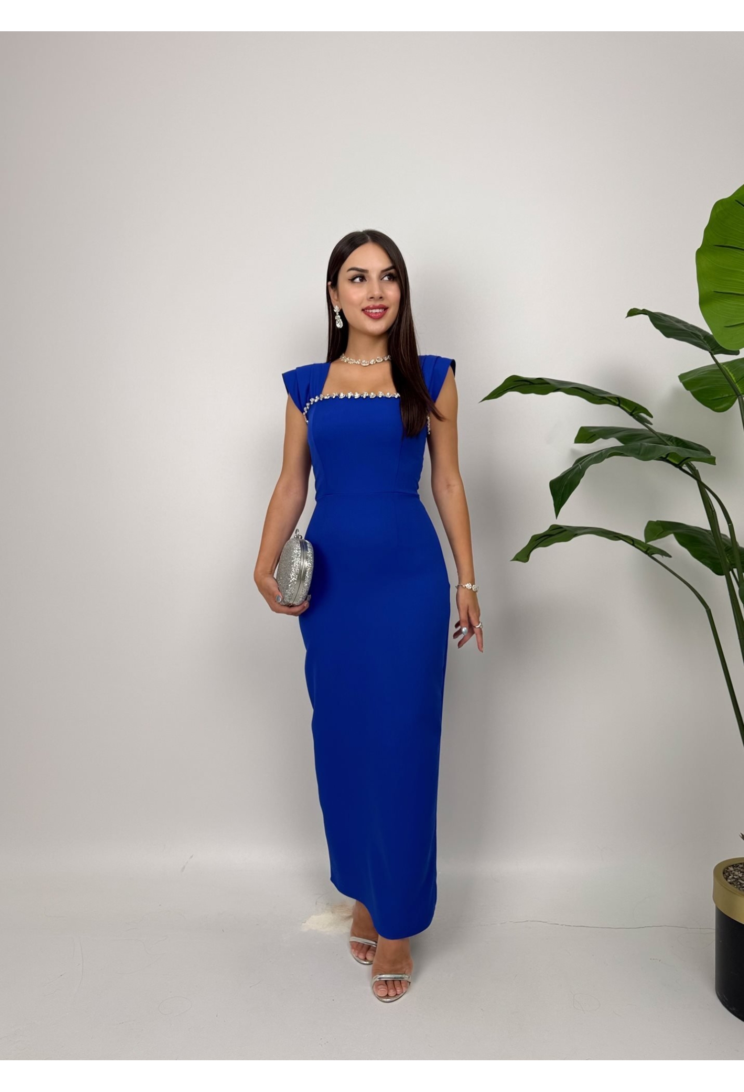 Elegant Blue Sheath Dress With Cap Sleeves - Brand: Miss Janell - Women & Kids, Baby Clothes Wholesale - TheBS Women