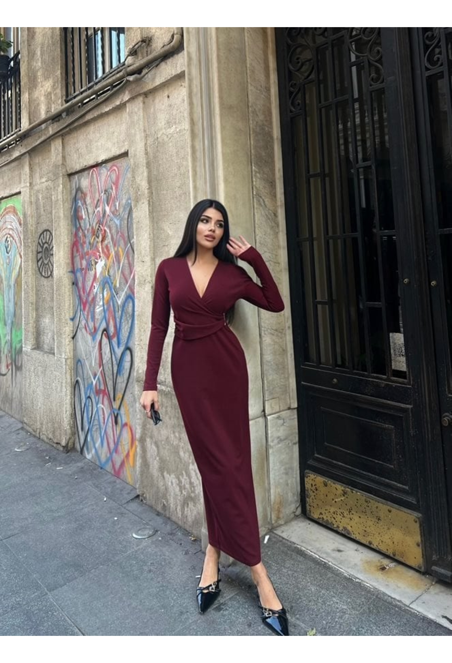 Elegant Sheath Midi V-Neck Dress - Brand: Miss Janell - Women & Kids, Baby Clothes Wholesale - TheBS Women