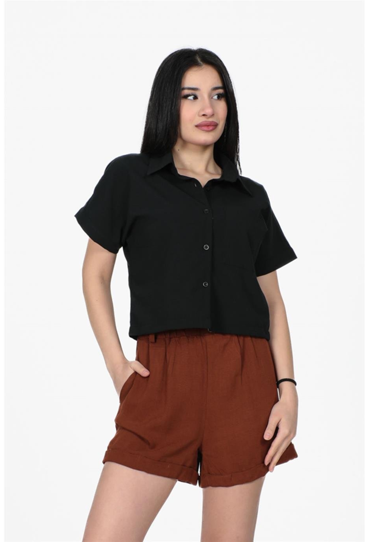 Brown High Waist Chino Shorts - Brand: Sortie Collection - Women & Kids, Baby Clothes Wholesale - TheBS Women