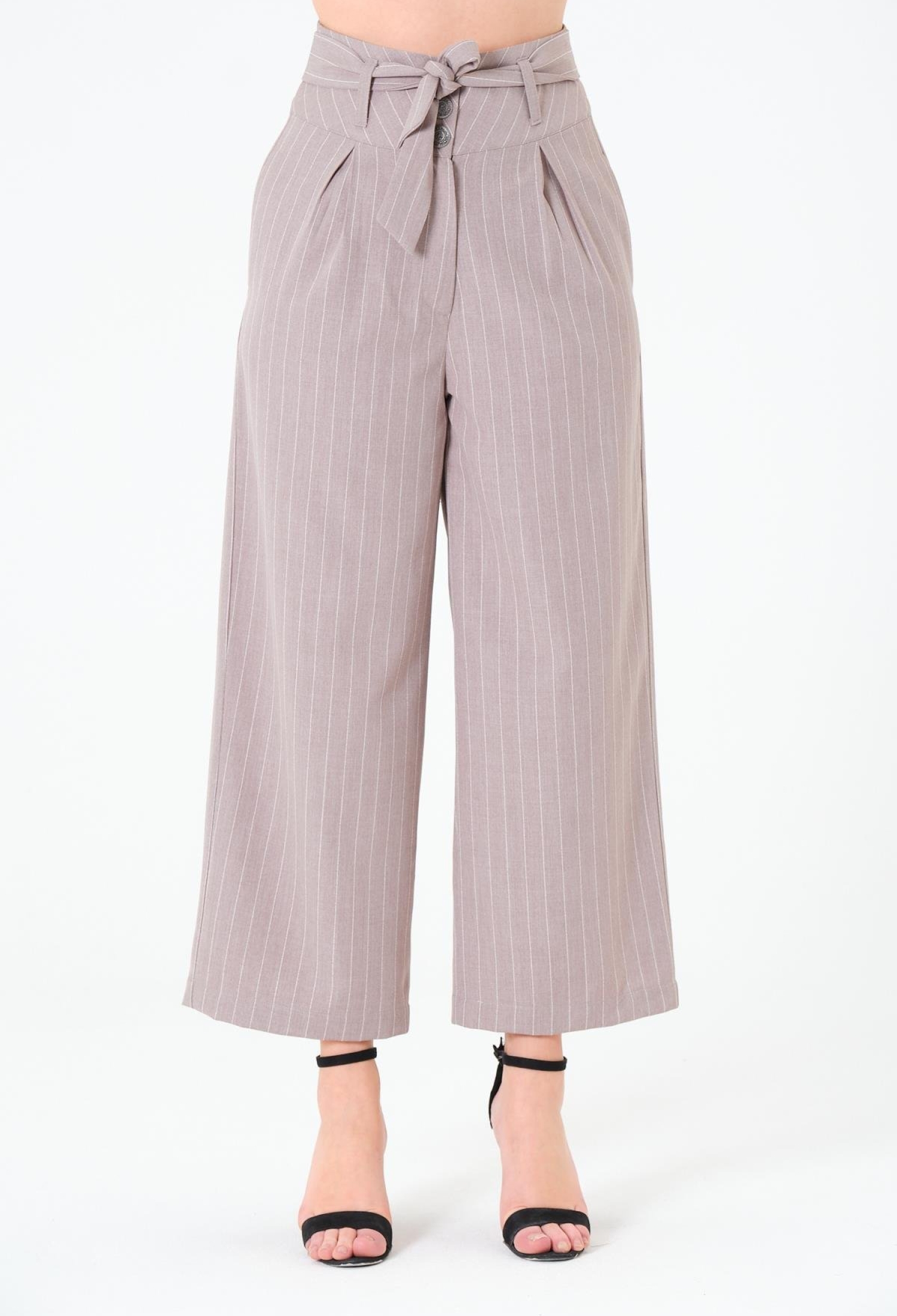 Beige Striped Culottes Pants With High Waist - Brand: Sortie Collection - Women & Kids, Baby Clothes Wholesale - TheBS Women