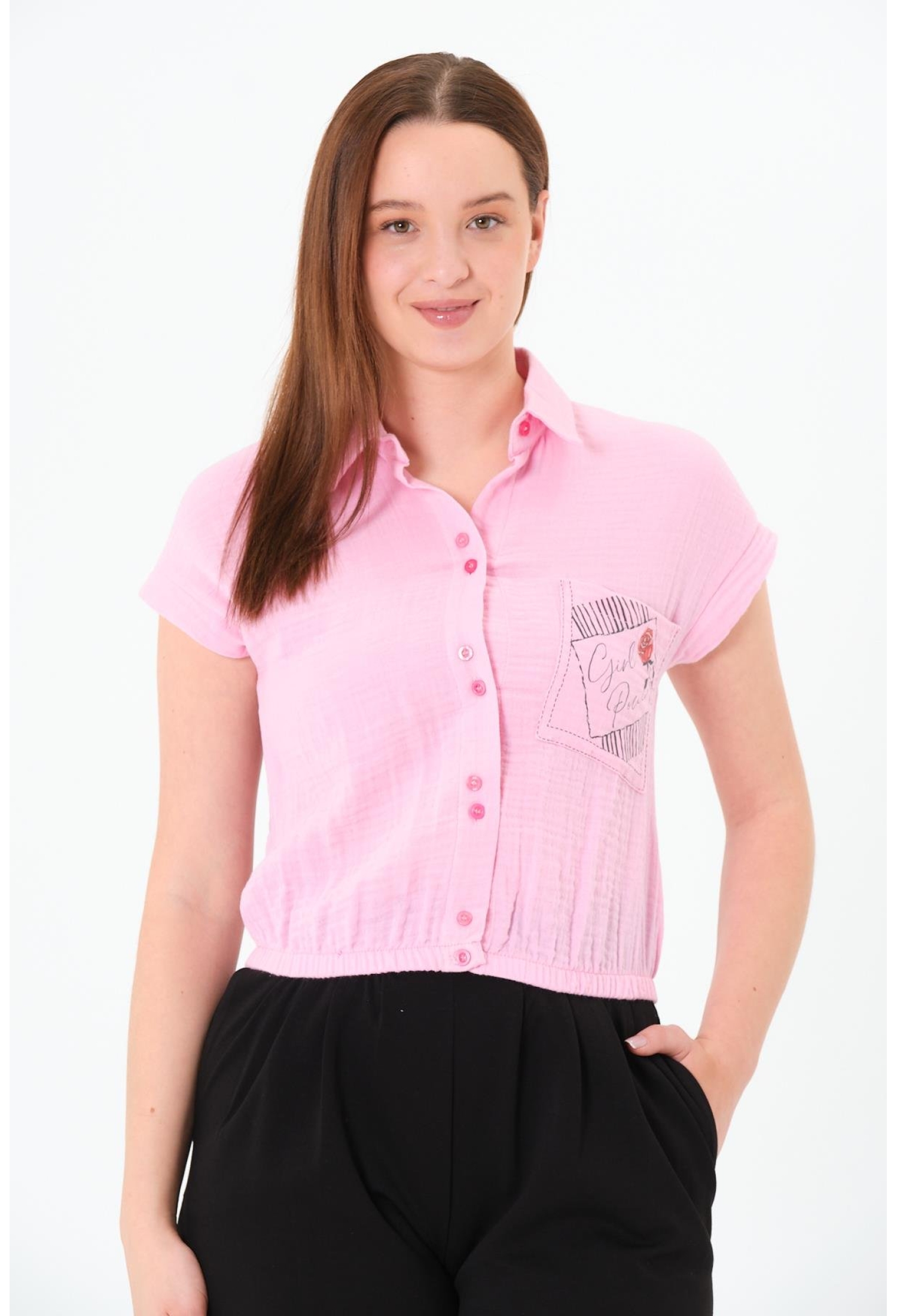 Casual Crop Shirt With Buttoned Closure - Brand: Sortie Collection - Women & Kids, Baby Clothes Wholesale - TheBS Women