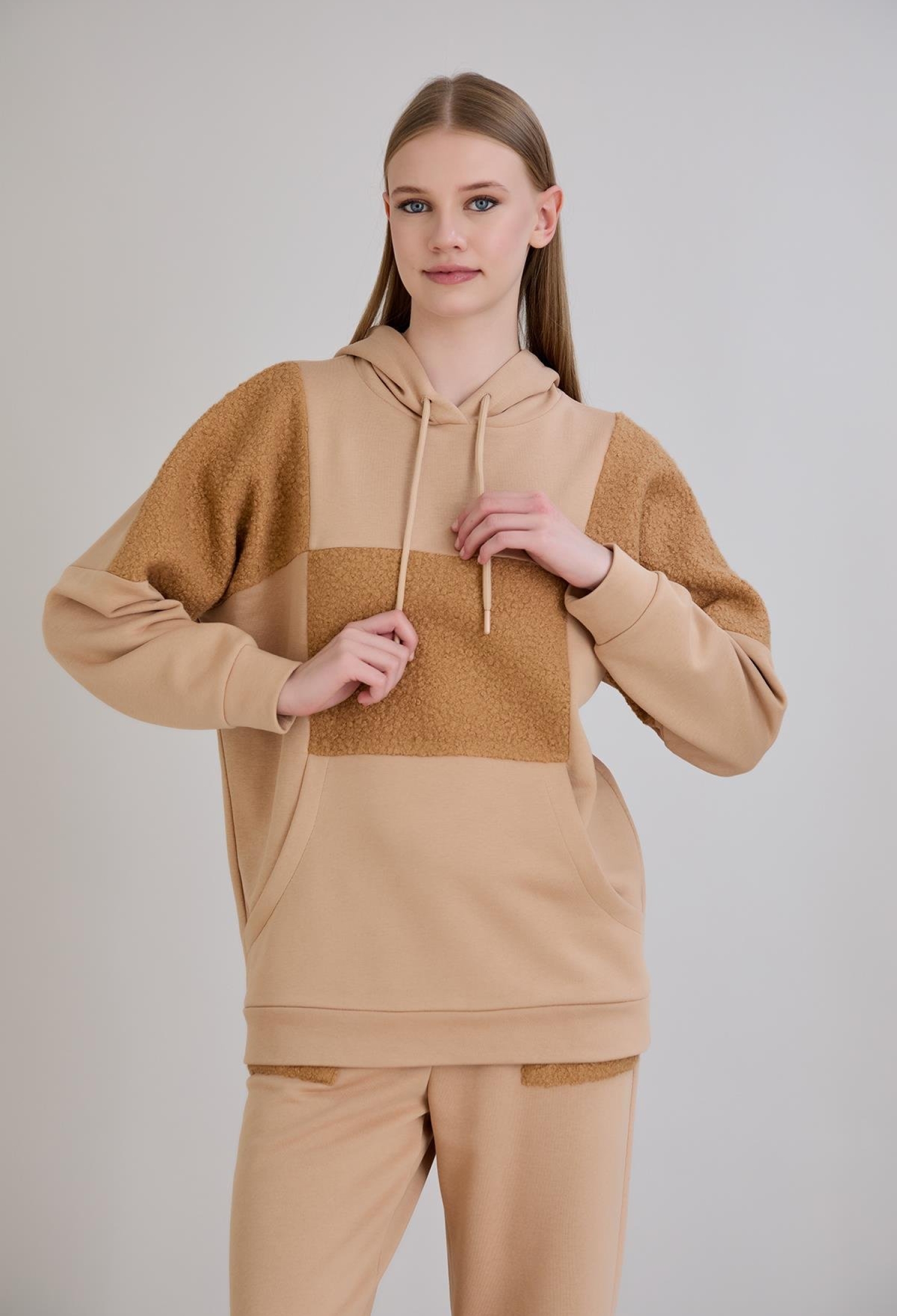 Beige Hoodie Sweatshirt With Color Block Design - Brand: Sortie Collection - Women & Kids, Baby Clothes Wholesale - TheBS Women