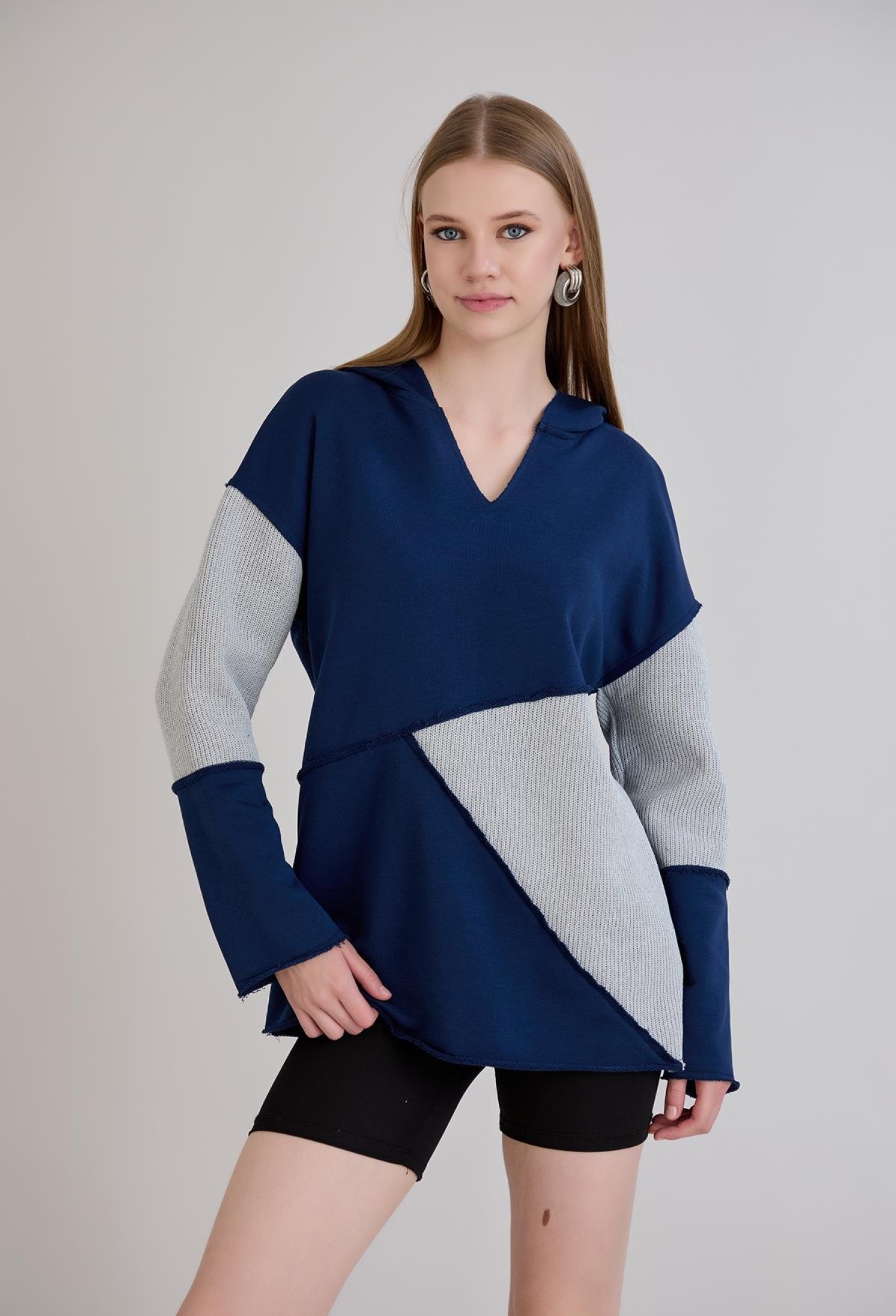 Blue V-Neck Color Block Sweatshirt - Brand: Sortie Collection - Women & Kids, Baby Clothes Wholesale - TheBS Women