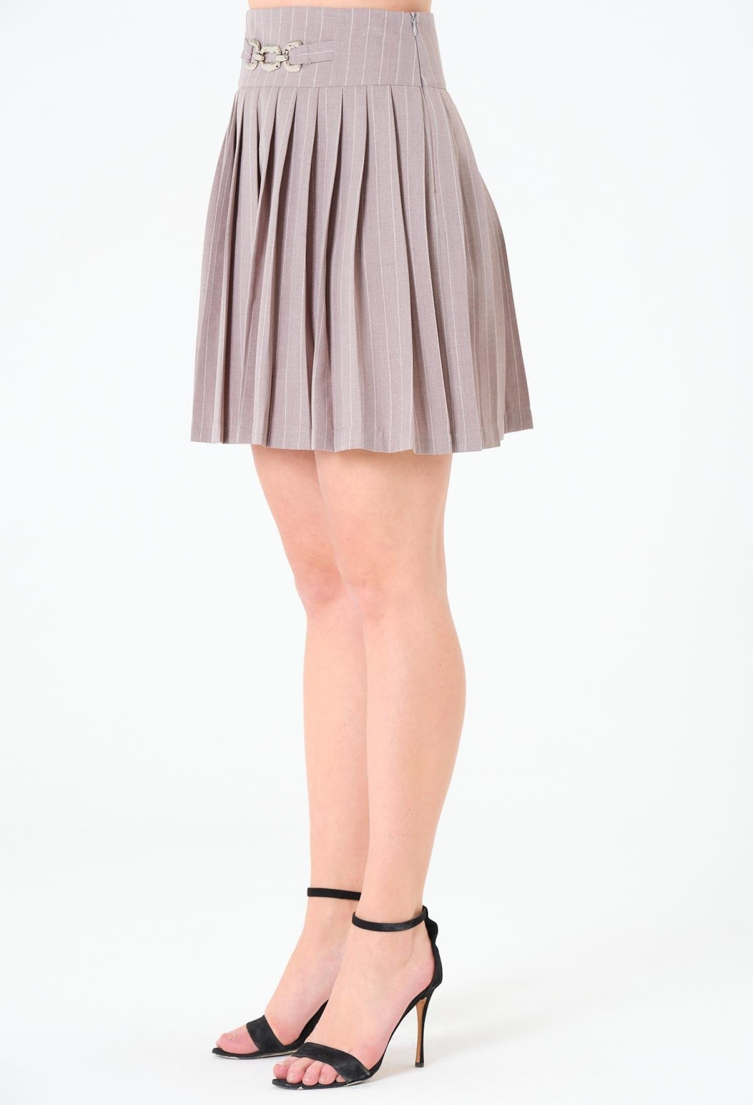 Beige Pleated Mini Skirt High Waist Zip Up - Brand: Sortie Collection - Women & Kids, Baby Clothes Wholesale - TheBS Women