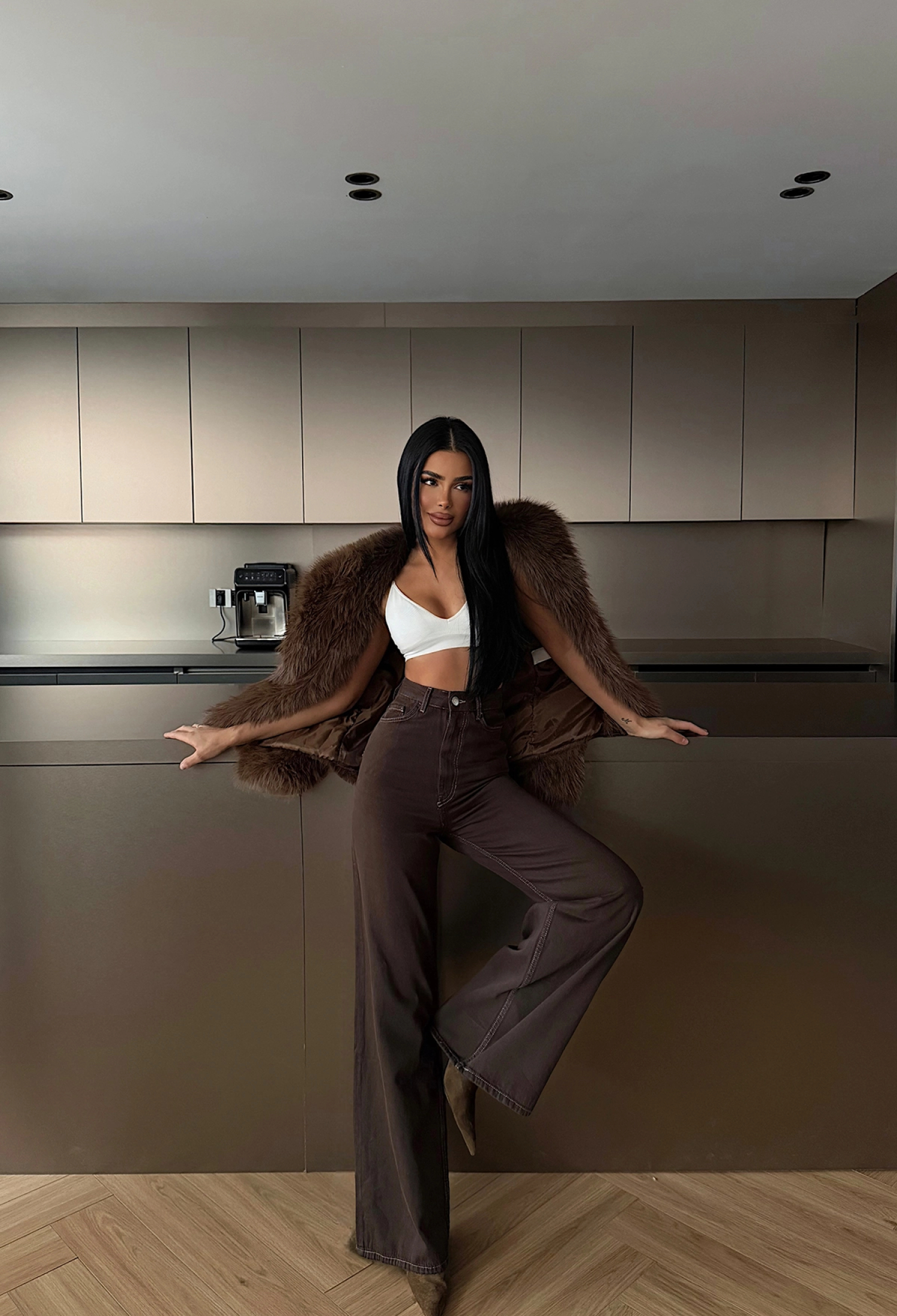 Brown High Waist Wide Leg Palazzo Jeans - Brand: EYYO ATELIER - Women & Kids, Baby Clothes Wholesale - TheBS Women