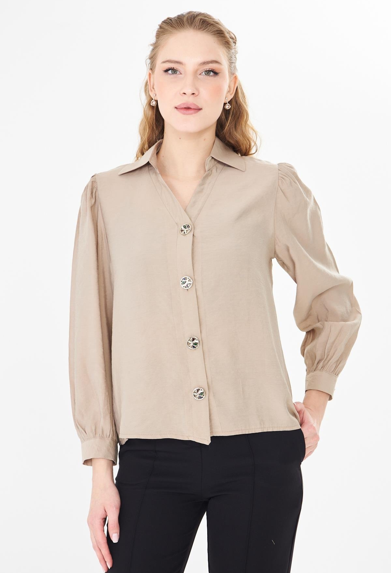 Elegant Buttoned Shirt With Puff Sleeves - Brand: Sortie Collection - Women & Kids, Baby Clothes Wholesale - TheBS Women