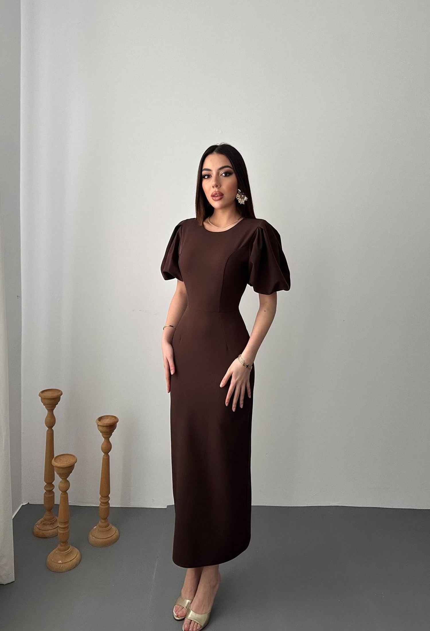 ElegantSheath Dress With Puff Half Sleeves - Brand: Elisa - Women & Kids, Baby Clothes Wholesale - TheBS Women