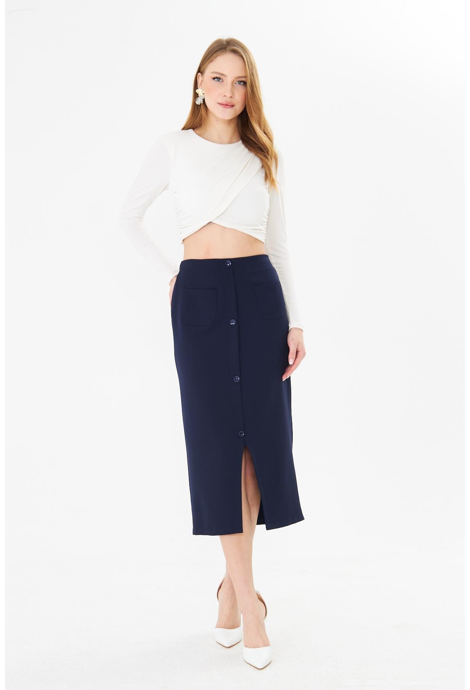 Pencil Midi Skirt With Patch Pockets - Brand: Sortie Collection - Women & Kids, Baby Clothes Wholesale - TheBS Women