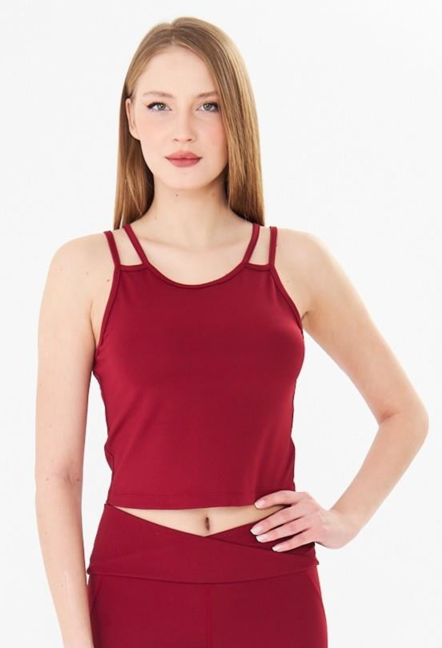 Double Strap Jumper Sports Crop Tank Top Burgundy - Brand: Sortie Collection - Women & Kids, Baby Clothes Wholesale - TheBS Women