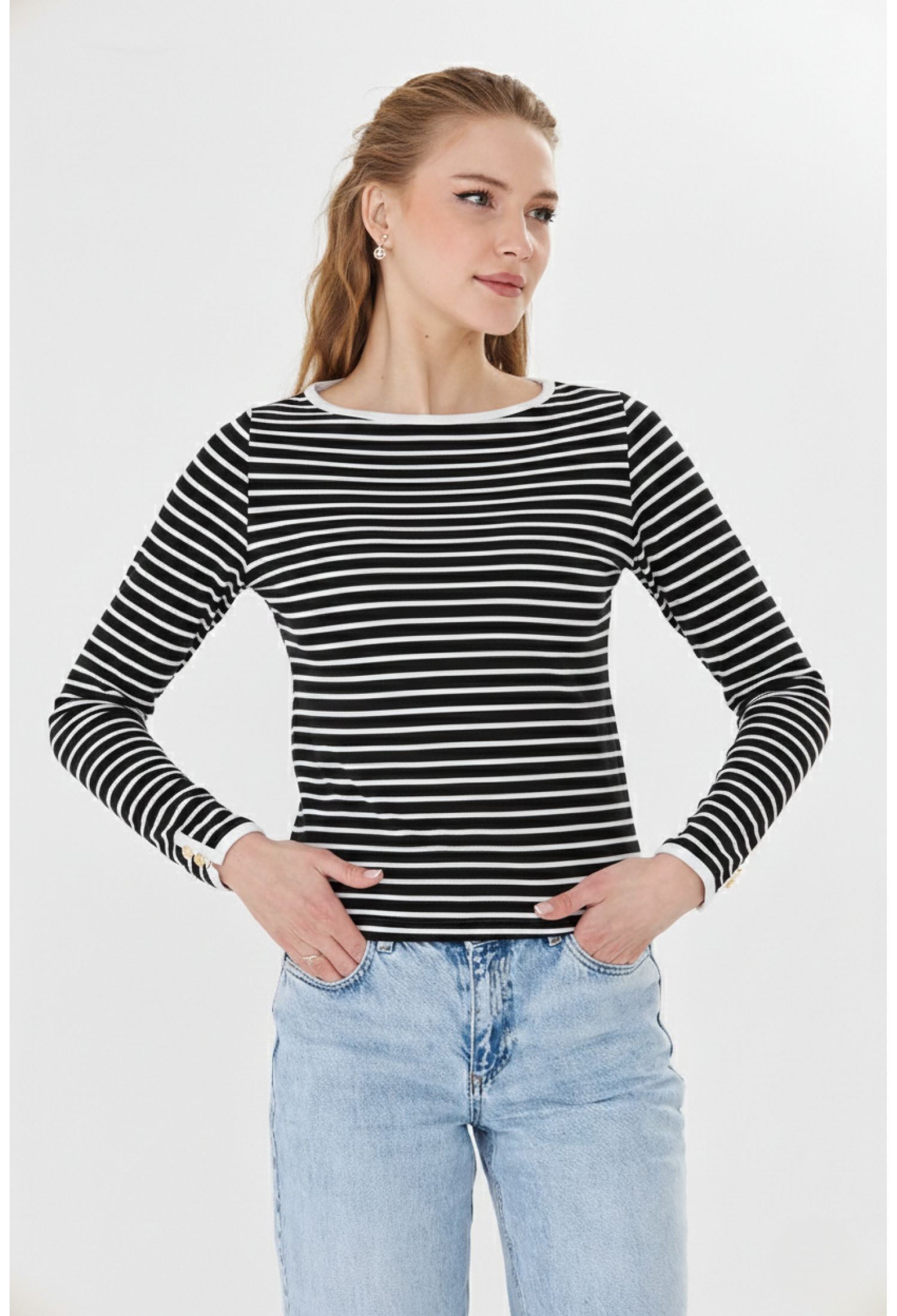 Black Striped Crew Neck Casual Blouse - Brand: Sortie Collection - Women & Kids, Baby Clothes Wholesale - TheBS Women