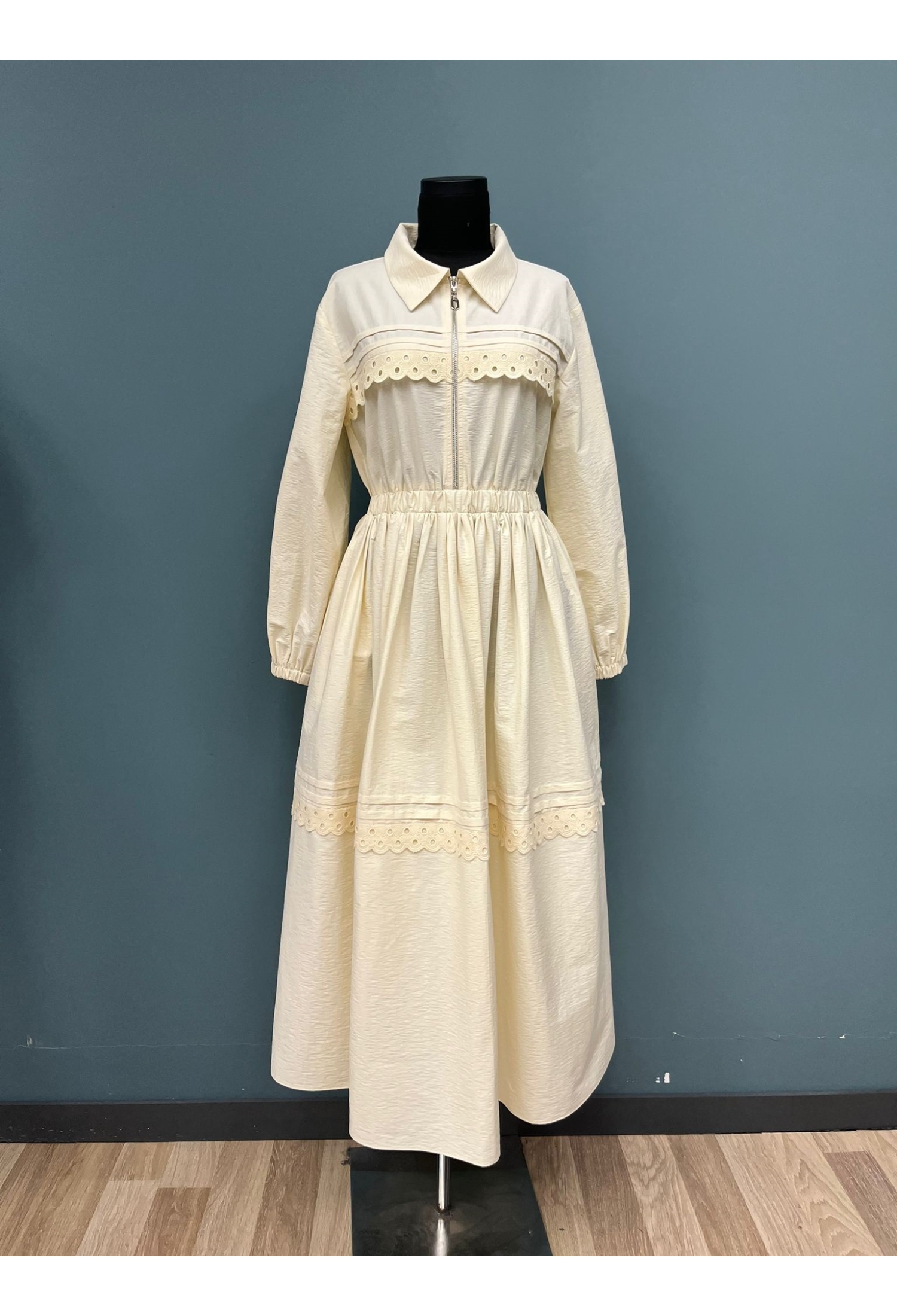 Beige Modest Elegant A-Line Dress With Notched Neck - Brand: SOUL - Women & Kids, Baby Clothes Wholesale - TheBS Women