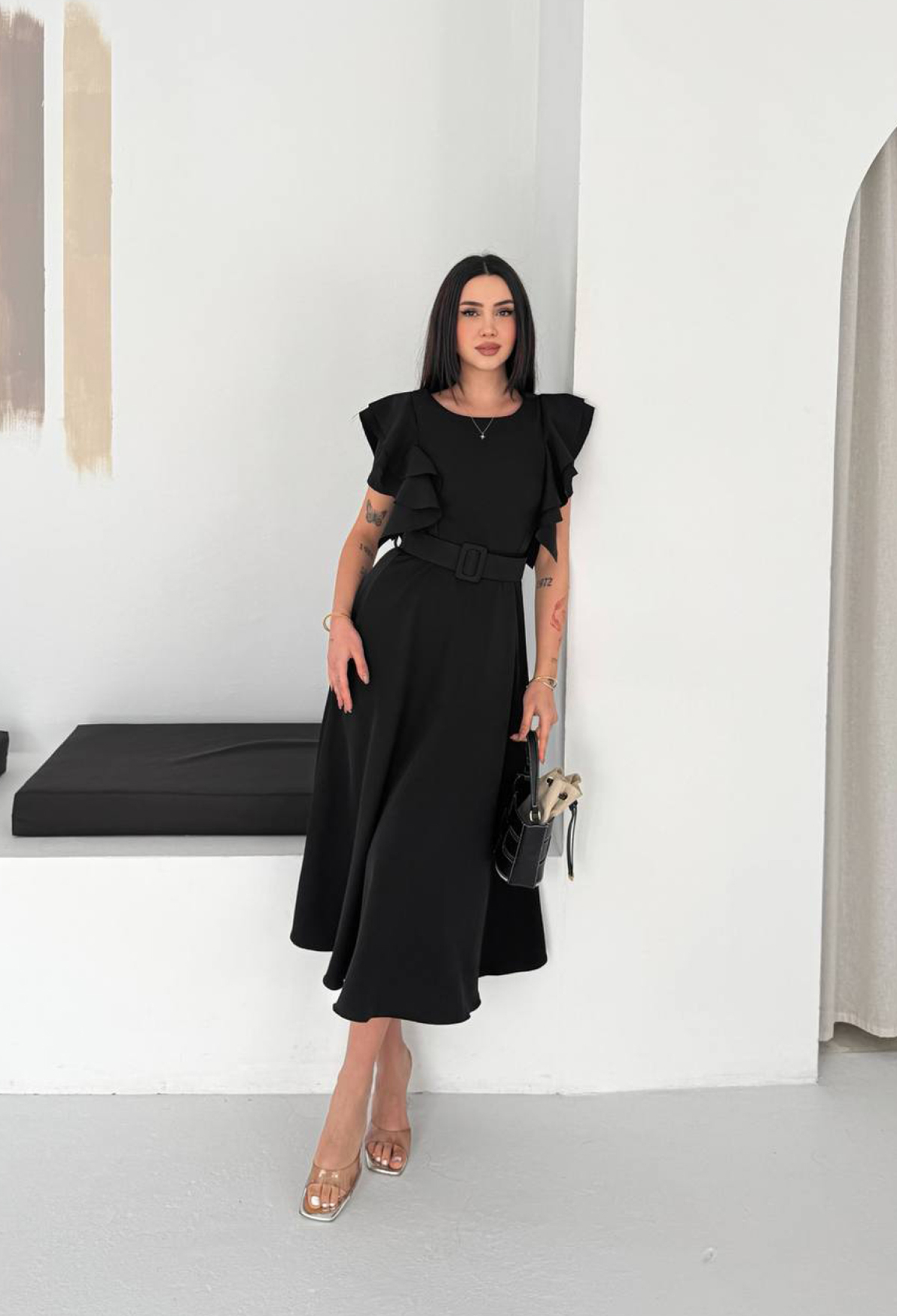 ElegantA-Line Midi Dress With Ruffle Sleeves - Brand: Mode Roy - Women & Kids, Baby Clothes Wholesale - TheBS Women