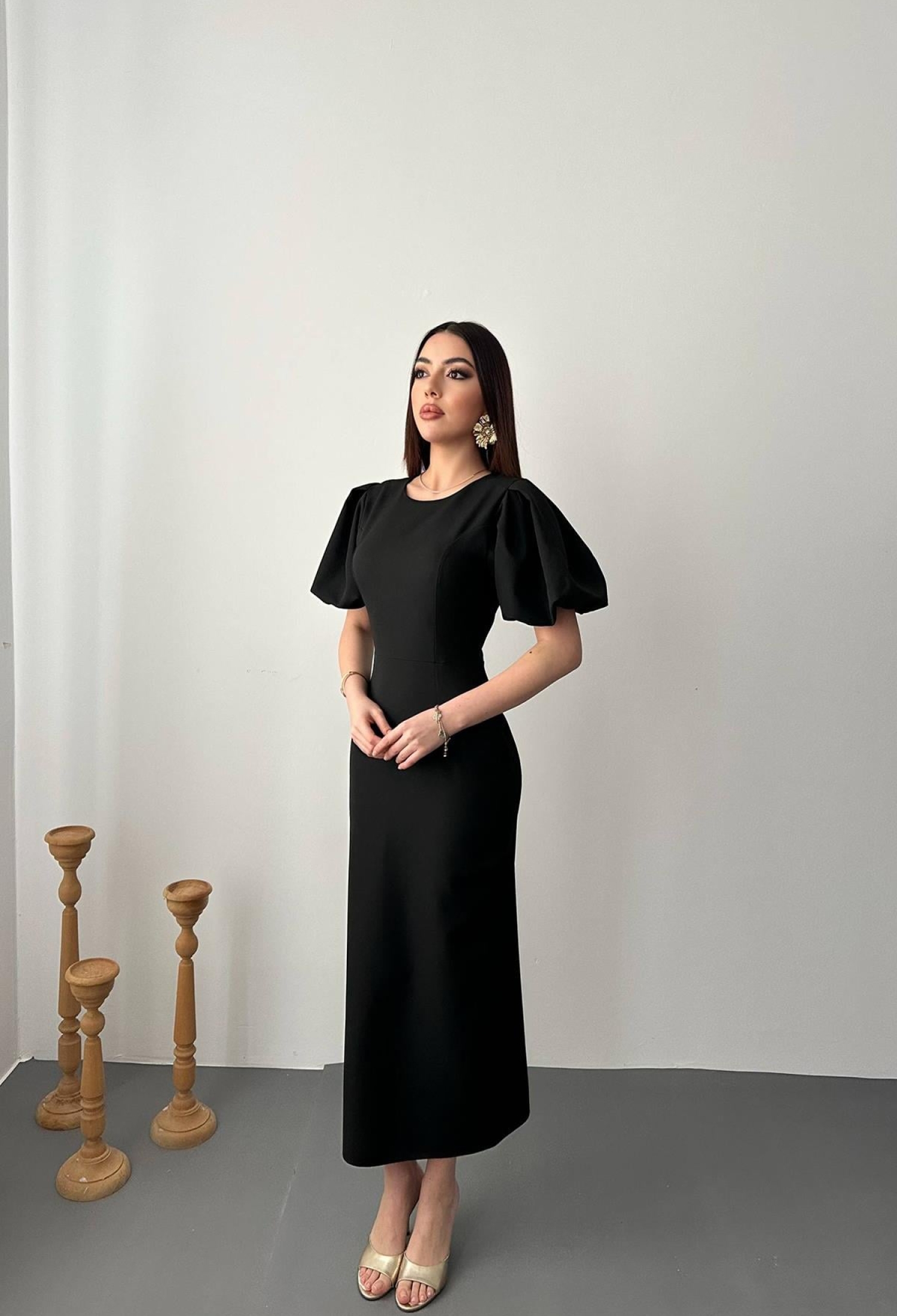 ElegantSheath Dress With Puff Half Sleeves - Brand: Elisa - Women & Kids, Baby Clothes Wholesale - TheBS Women