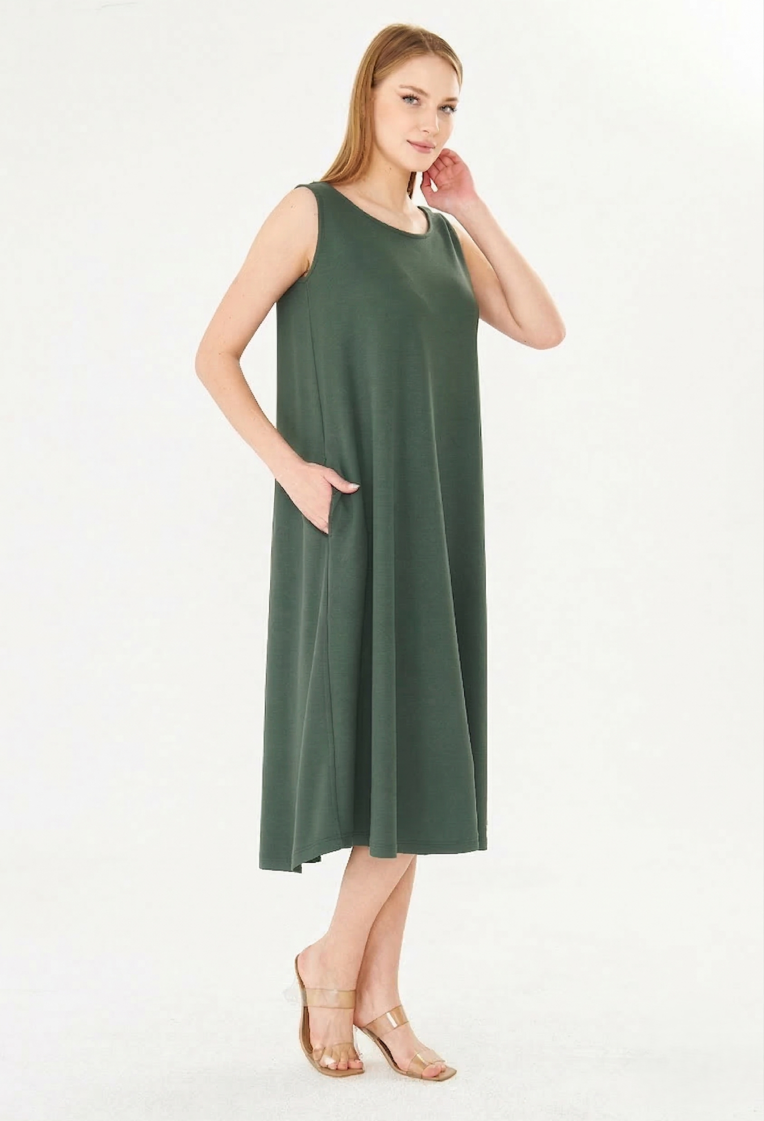Green Smock DressSleeveless Midi With Cap Sleeve - Brand: Sortie Collection - Women & Kids, Baby Clothes Wholesale - TheBS Women