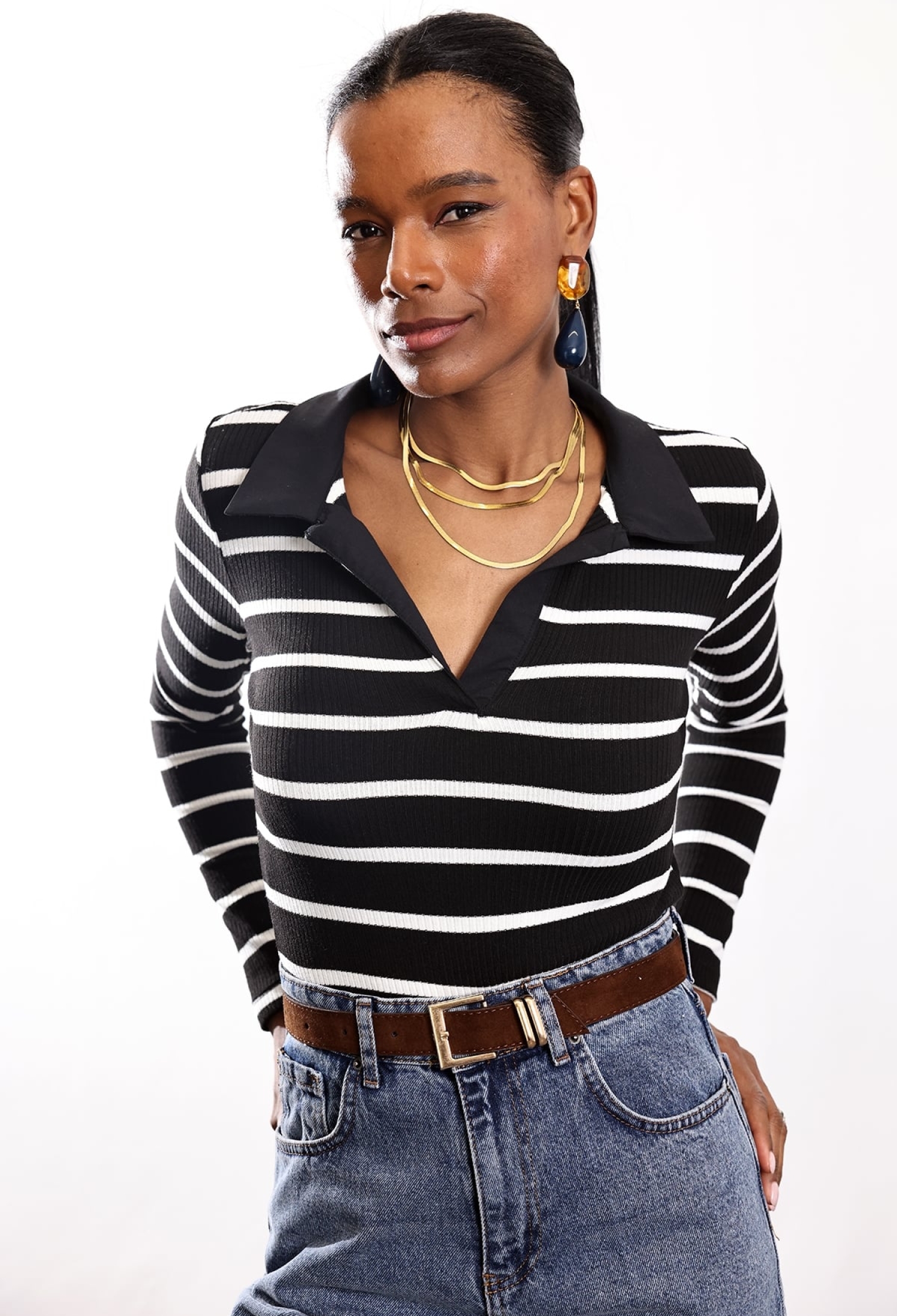 Striped Slim Fit Polo Neck Tshirt - Brand: Cream Rouge - Women & Kids, Baby Clothes Wholesale - TheBS Women