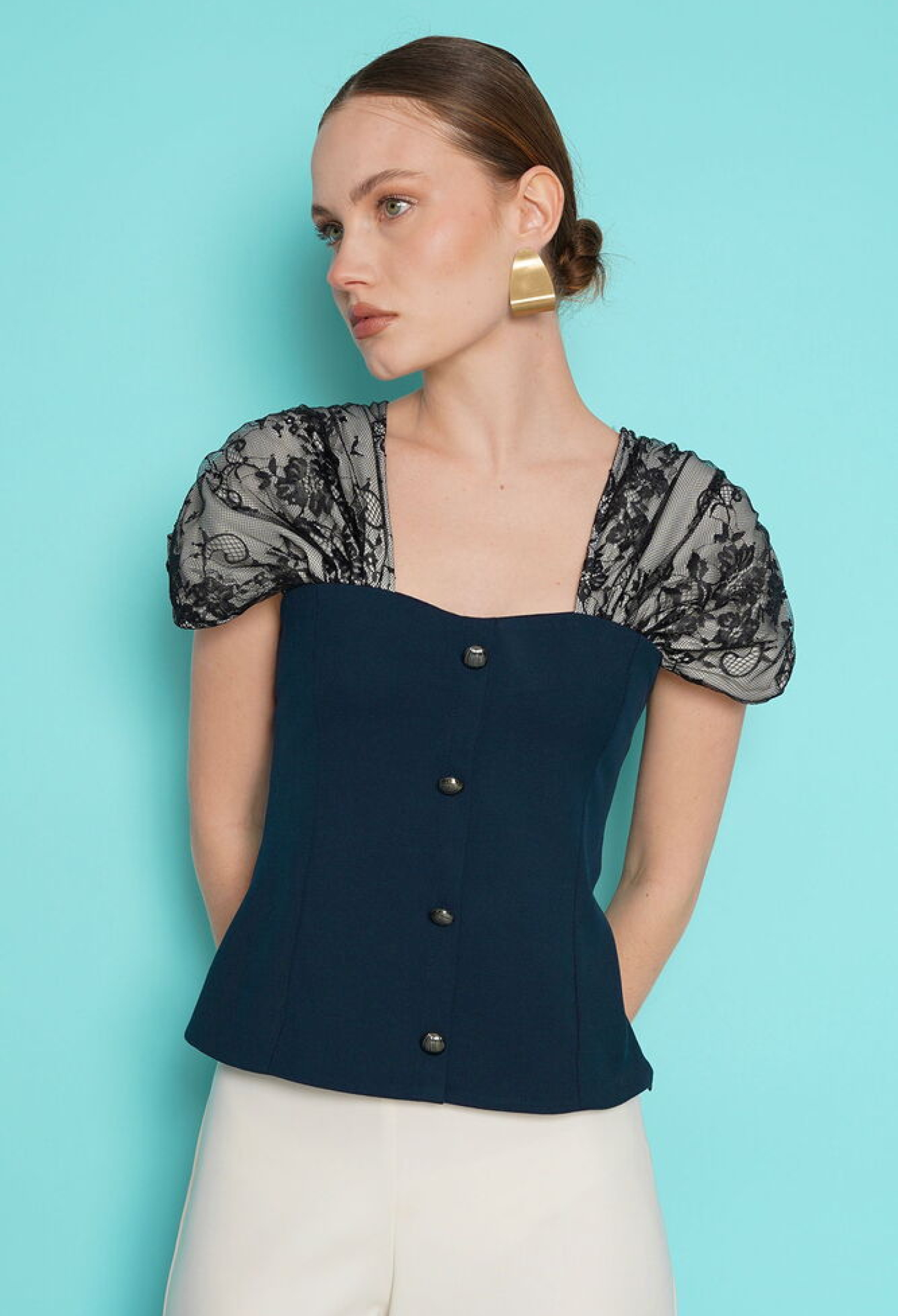 Elegant Fitted Blouse With Puff Cap Sleeves - Brand: Topshow - Women & Kids, Baby Clothes Wholesale - TheBS Women