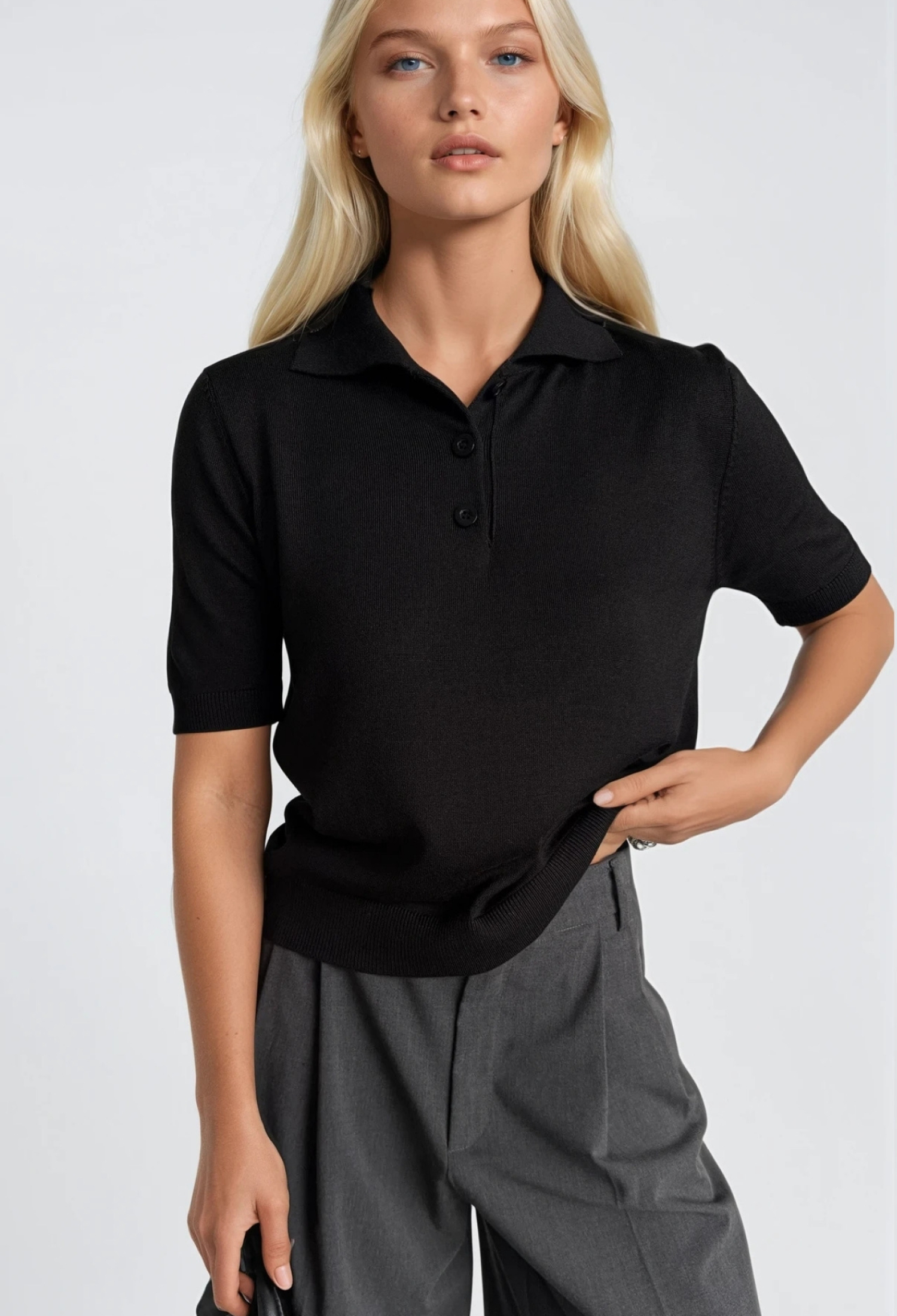 Blouse With Polo Neck And Half Straight Sleeves - Brand: Black Fashion - Women & Kids, Baby Clothes Wholesale - TheBS Women