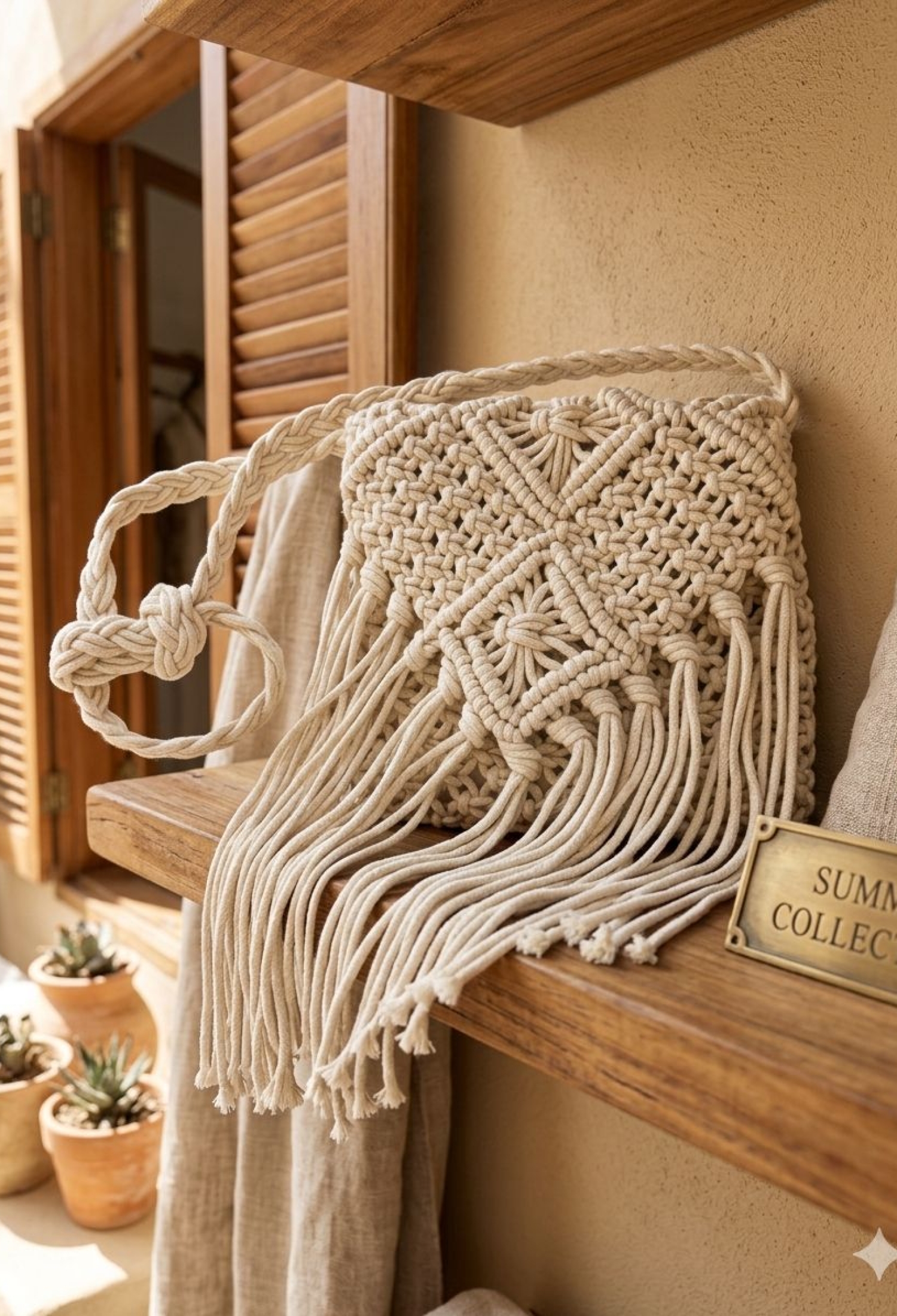 Fringed Hand Knitted Straw Bag 24x21 Cm - Brand: Axesoire - Women & Kids, Baby Clothes Wholesale - TheBS Women