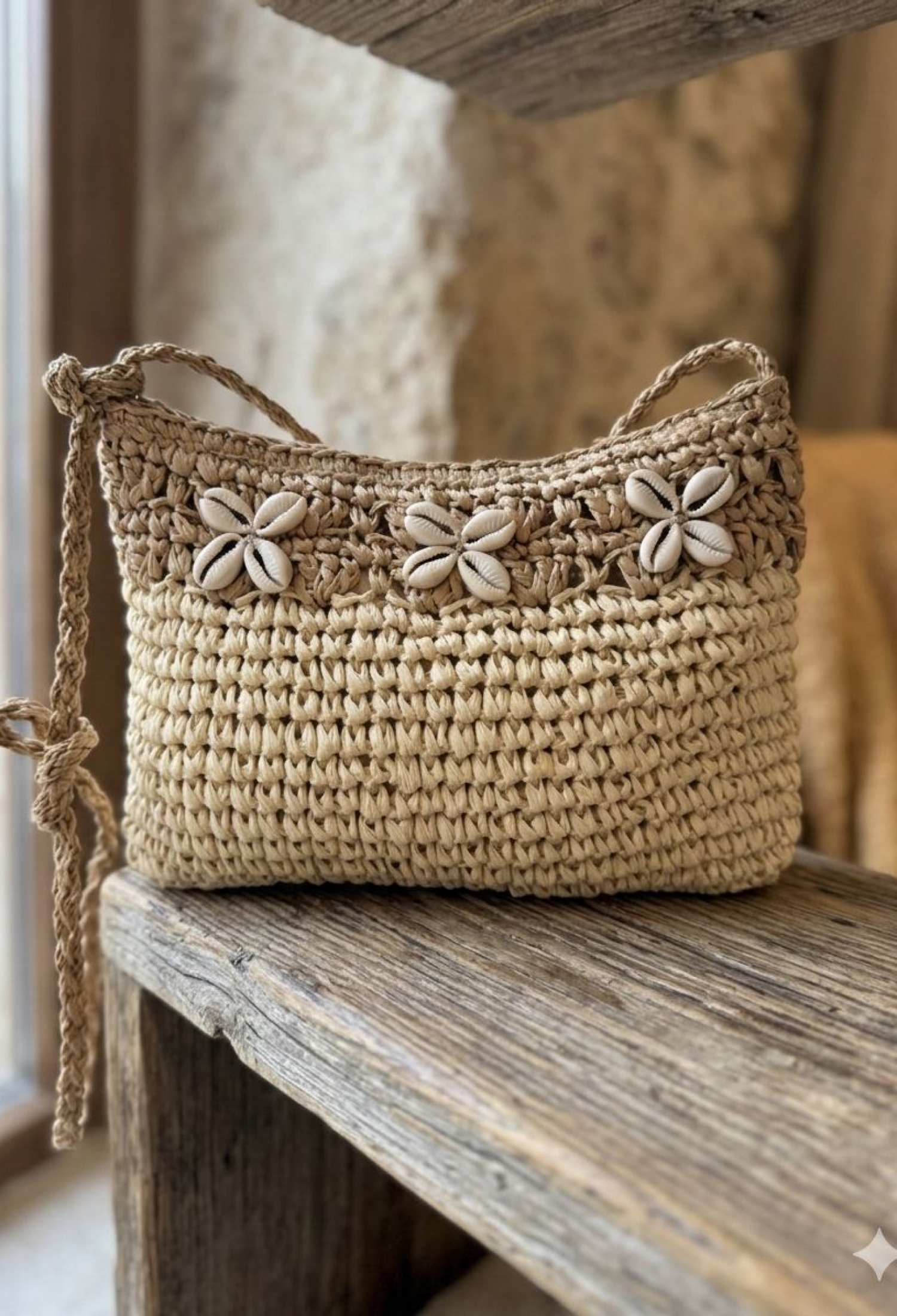 Sea Shell Detailed Hand Knitted Straw Bag 28x21 Cm - Brand: Axesoire - Women & Kids, Baby Clothes Wholesale - TheBS Women