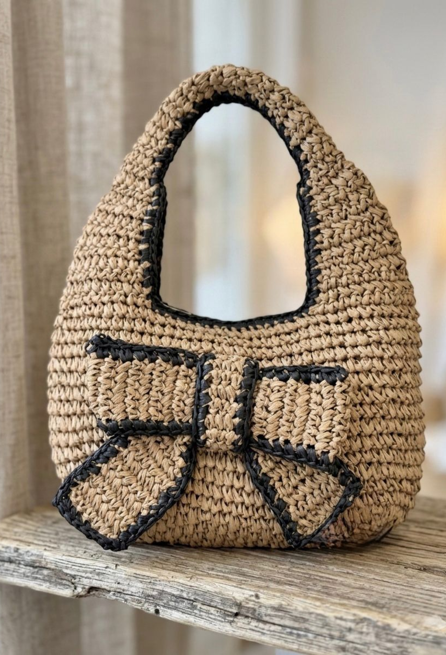 Bow Detailed Hand Knitted Straw Bag - Brand: Axesoire - Women & Kids, Baby Clothes Wholesale - TheBS Women