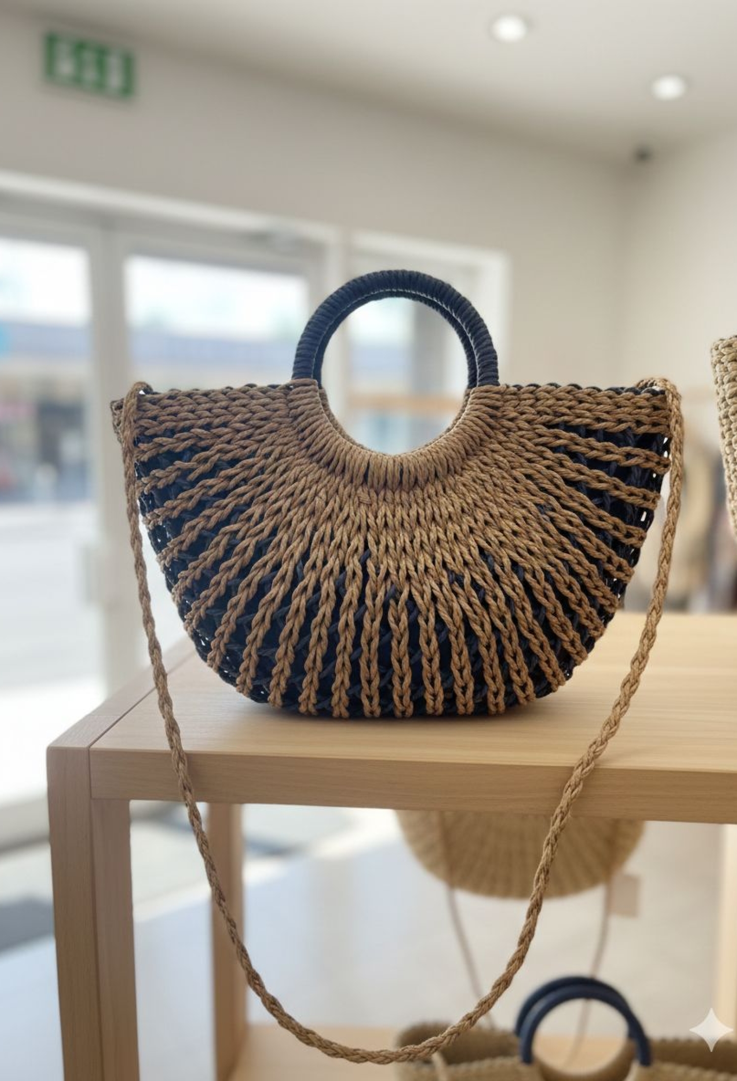 Zipper Straw Bag 43x36 5 Cm - Navy - Brand: Axesoire - Women & Kids, Baby Clothes Wholesale - TheBS Women