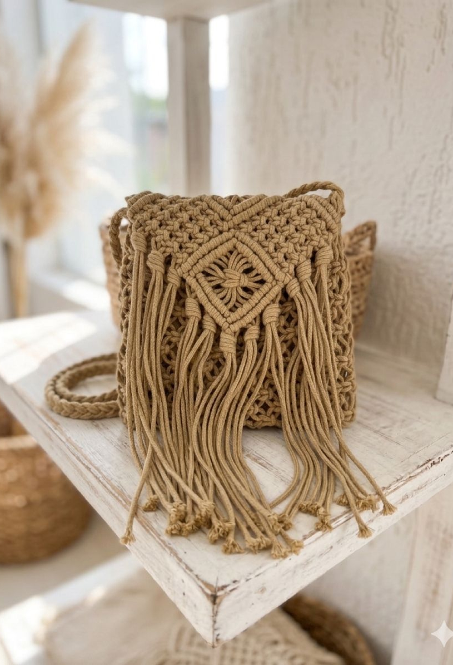 Fringed Hand Knitted Straw Bag 24x21 Cm - Brand: Axesoire - Women & Kids, Baby Clothes Wholesale - TheBS Women