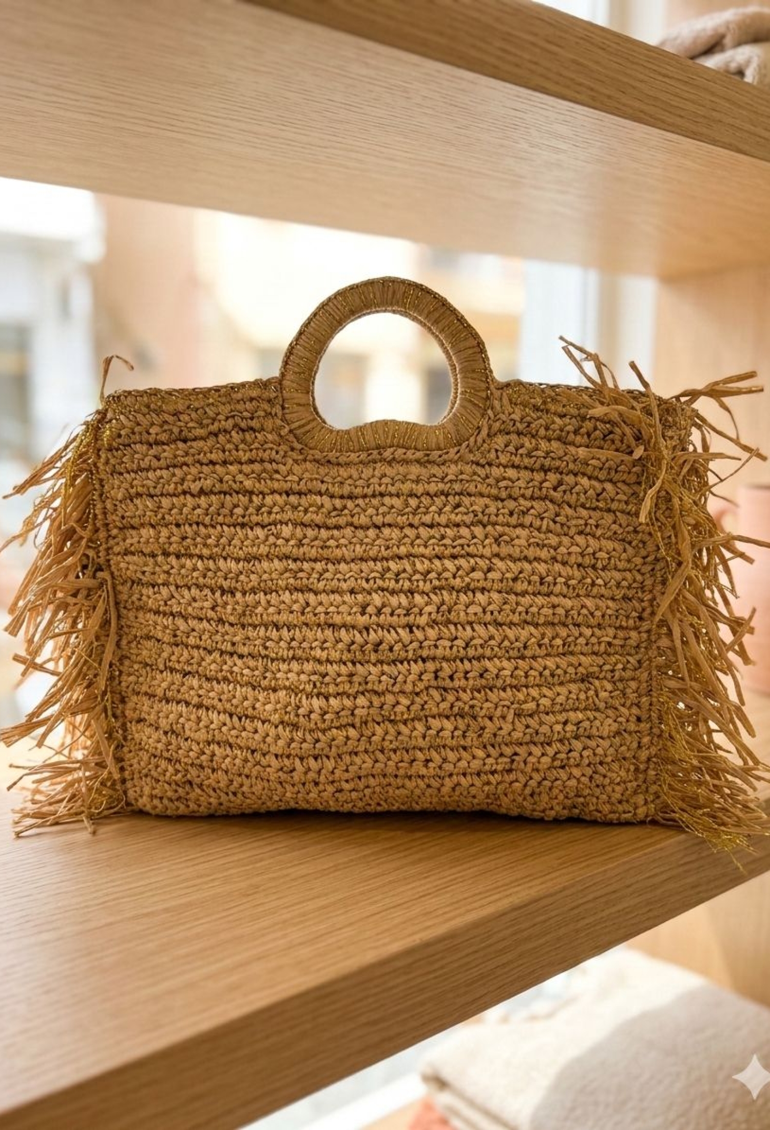 Fringed Hand Knitted Straw Bag 41x41x66 Cm - Camel - Brand: Axesoire - Women & Kids, Baby Clothes Wholesale - TheBS Women
