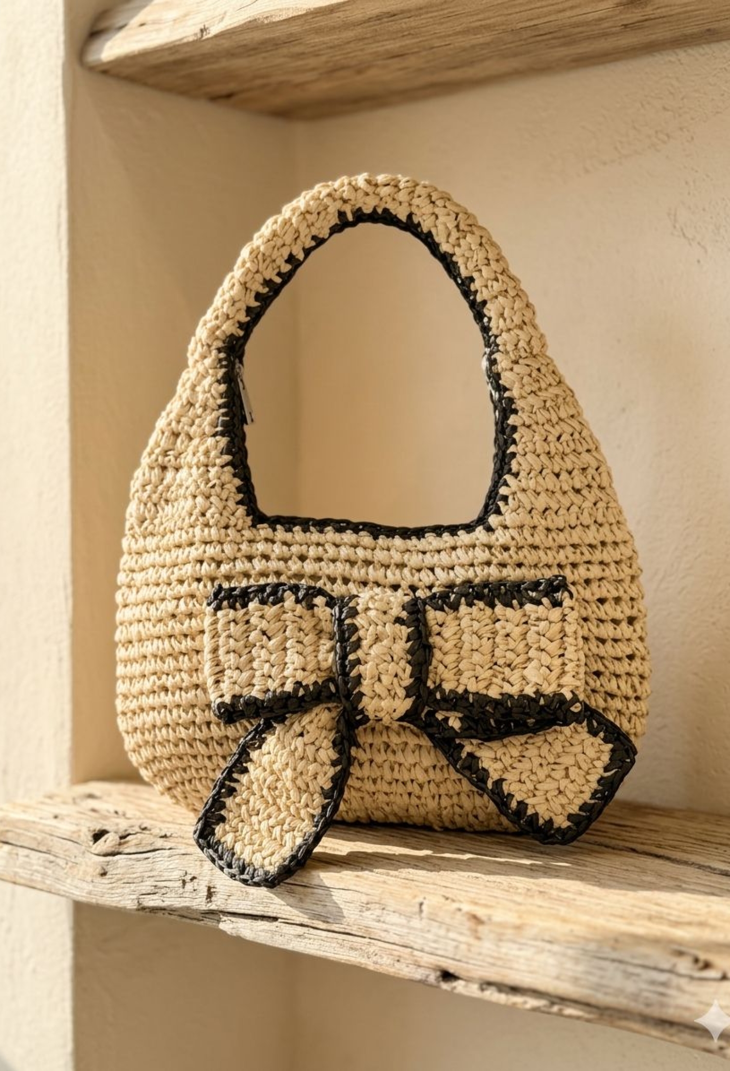 Bow Detailed Hand-Knitted Straw Bag - Brand: Axesoire - Women & Kids, Baby Clothes Wholesale - TheBS Women