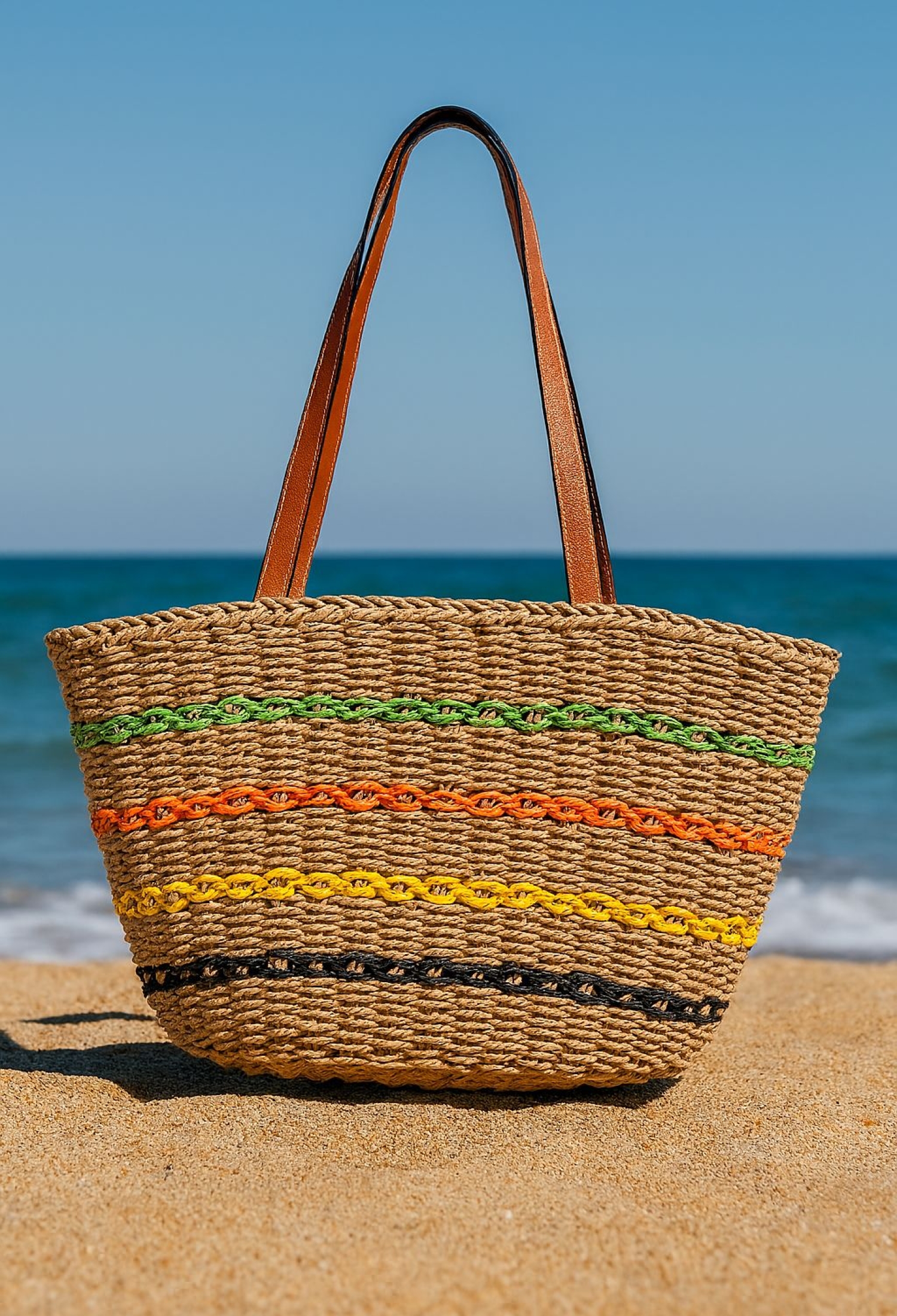 Striped Straw Bag - Camel - Brand: Axesoire - Women & Kids, Baby Clothes Wholesale - TheBS Women