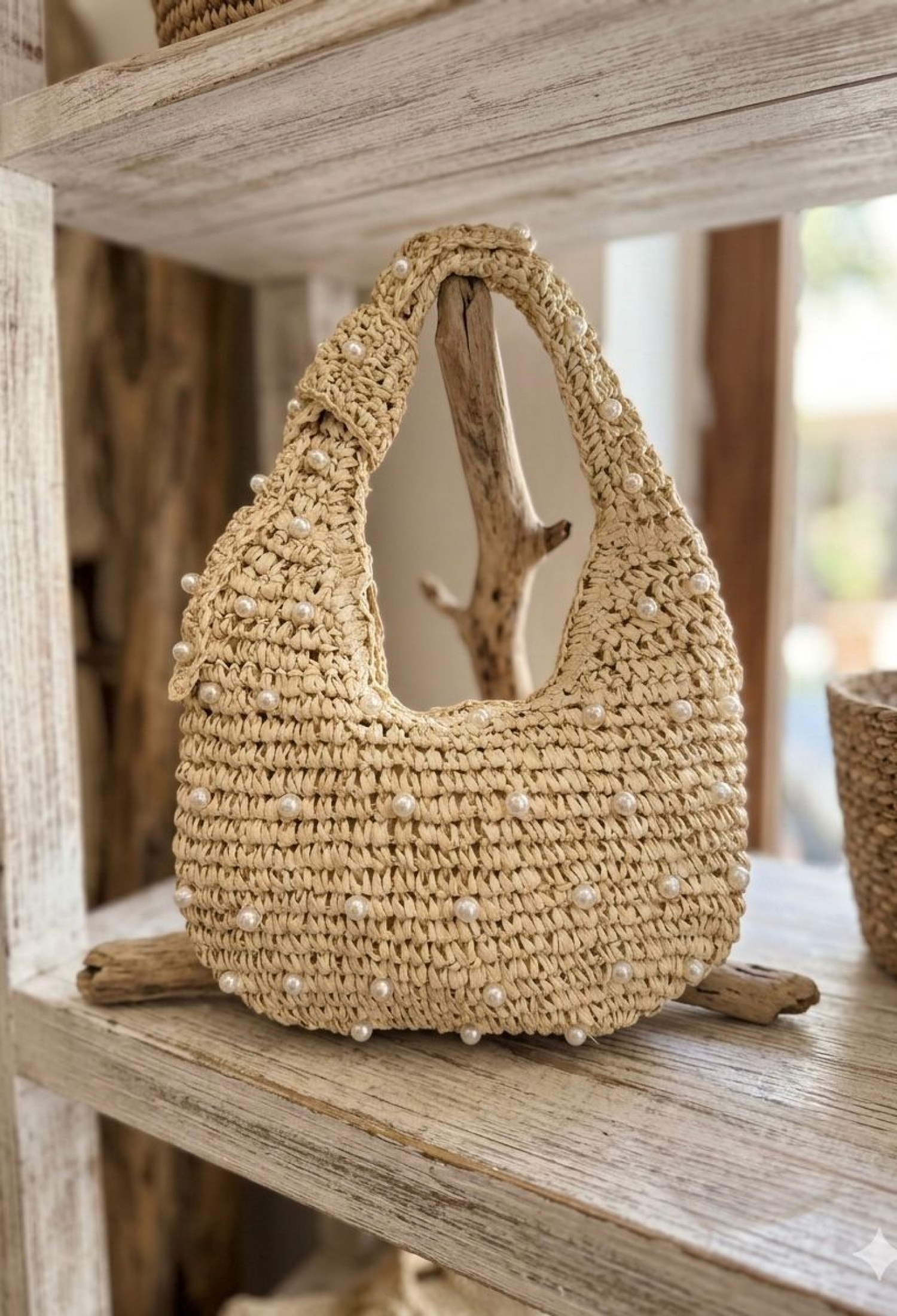 Pearl Stone Straw Handbag 43x30 Cm - Brand: Axesoire - Women & Kids, Baby Clothes Wholesale - TheBS Women