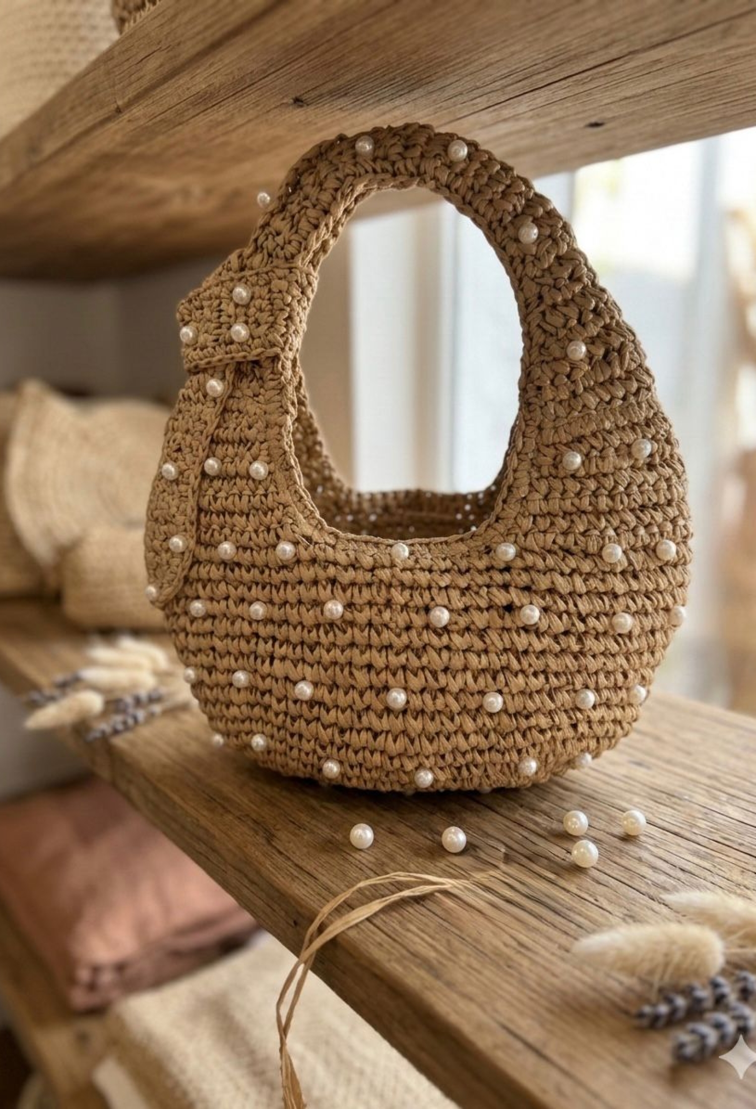 Pearl Straw Handbag 43x30 Cm - Brand: Axesoire - Women & Kids, Baby Clothes Wholesale - TheBS Women