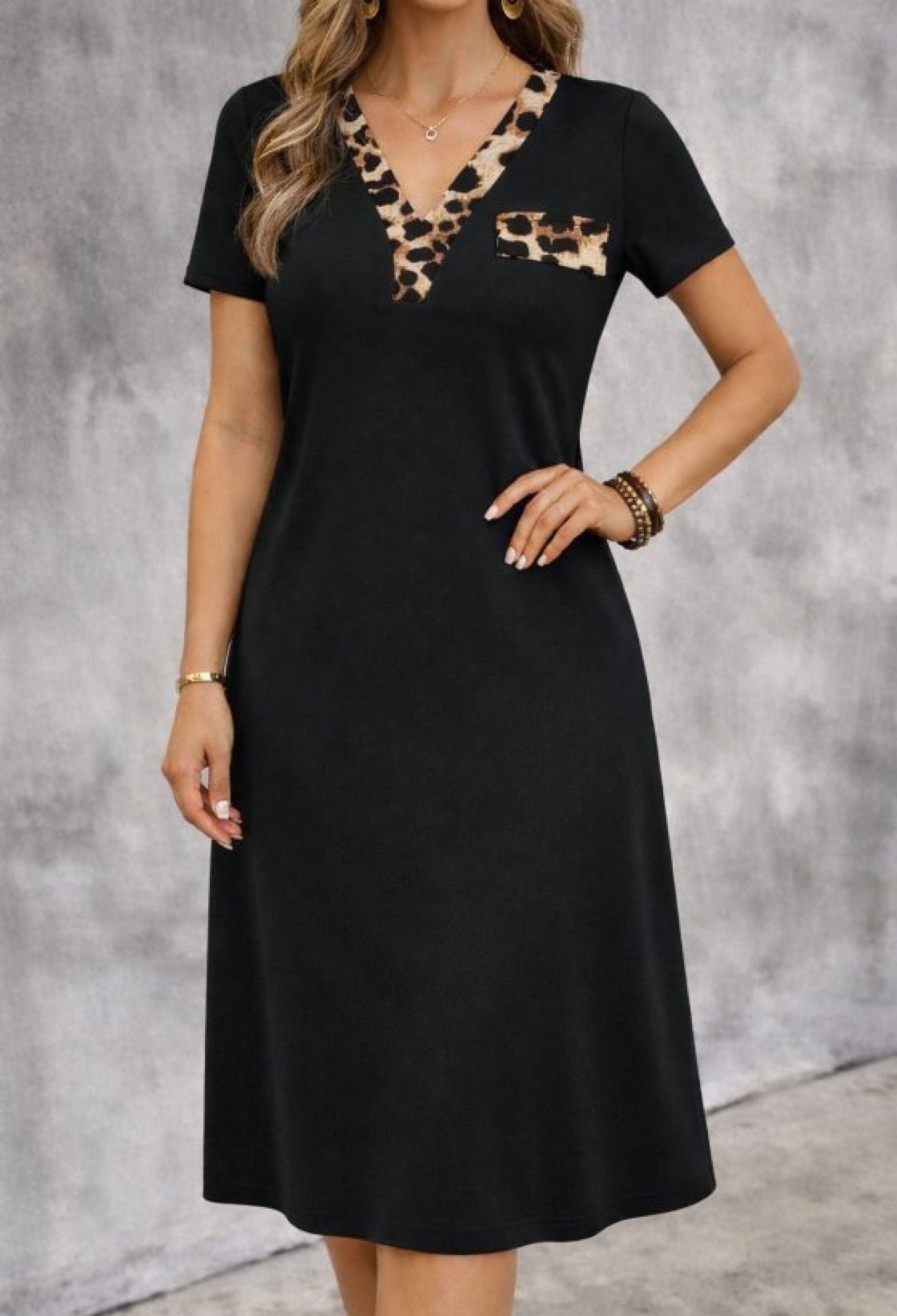 Black A-Line Casual Dress With Animal Print - Brand: Janes - Women & Kids, Baby Clothes Wholesale - TheBS Women