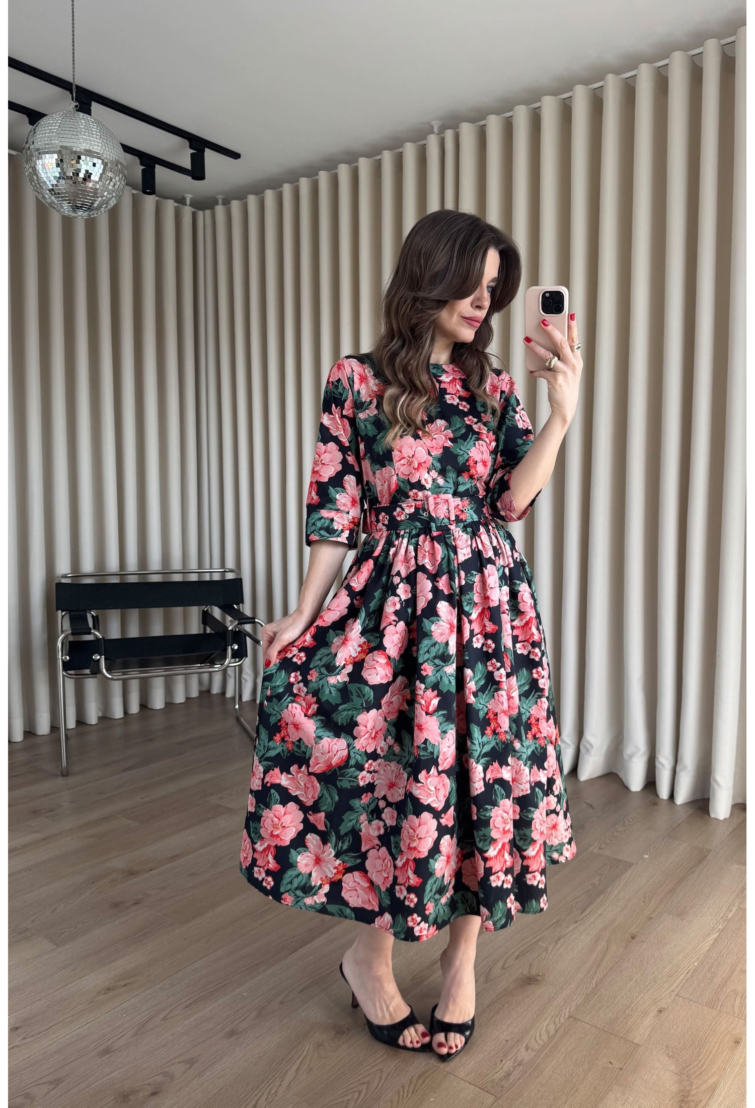 Black Fit And Flare Midi Dress With Floral Pattern - Brand: Cream Rouge - Women & Kids, Baby Clothes Wholesale - TheBS Women