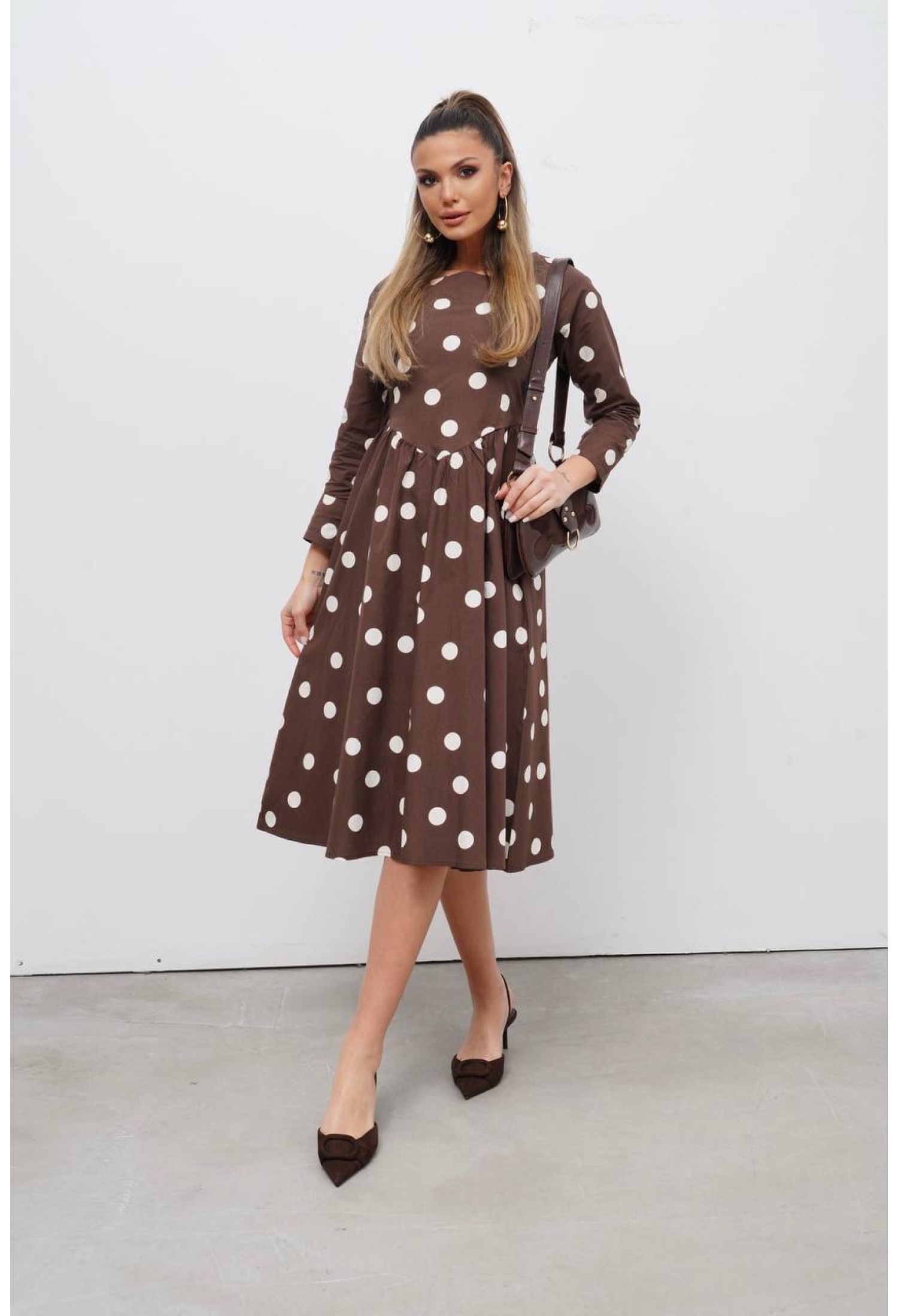 Brown Polka Dot Fit And Flare Dress - Brand: Cream Rouge - Women & Kids, Baby Clothes Wholesale - TheBS Women