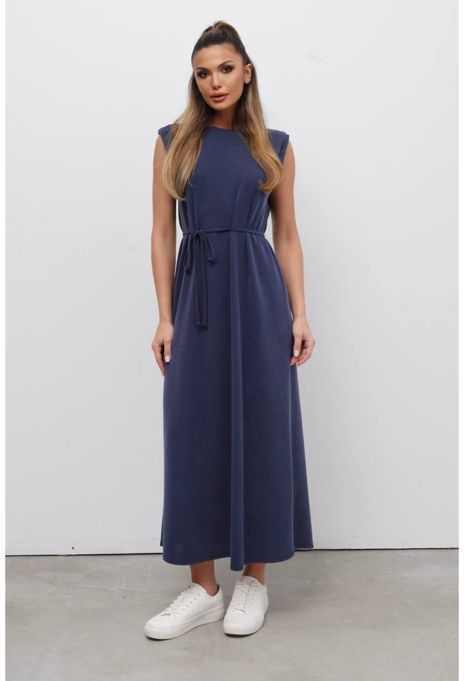Blue A-Line Midi Dress With Cap Sleeves - Brand: Cream Rouge - Women & Kids, Baby Clothes Wholesale - TheBS Women