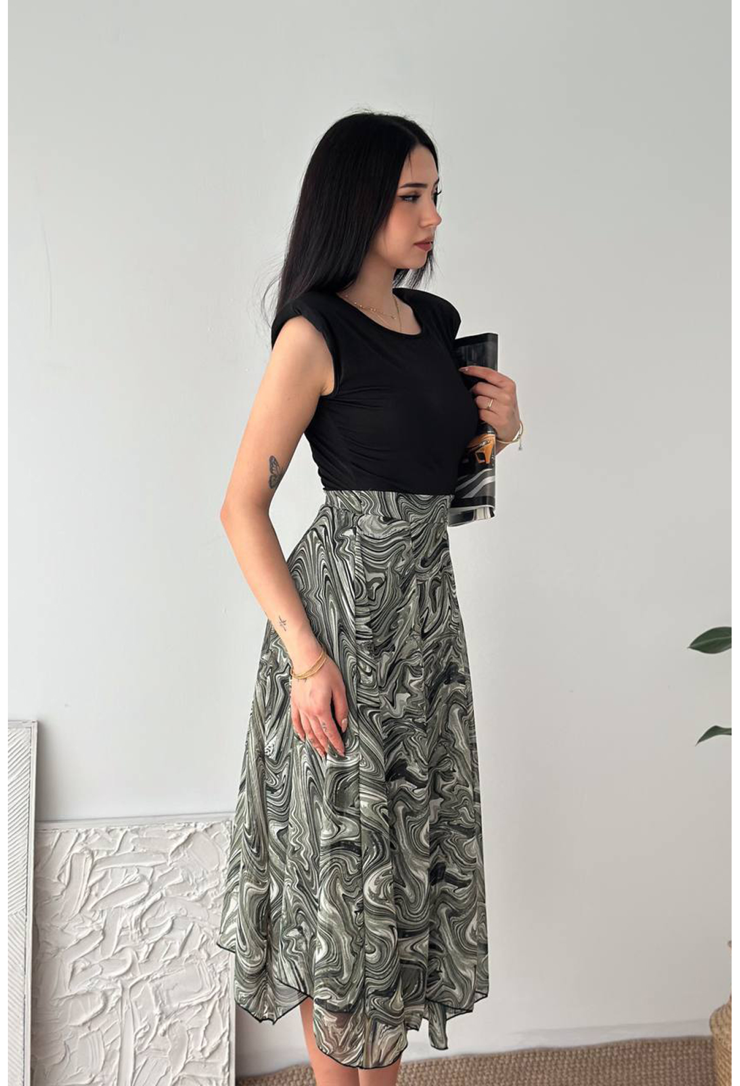 Black Marble A-Line Casual Midi Dress - Brand: Mode Roy - Women & Kids, Baby Clothes Wholesale - TheBS Women