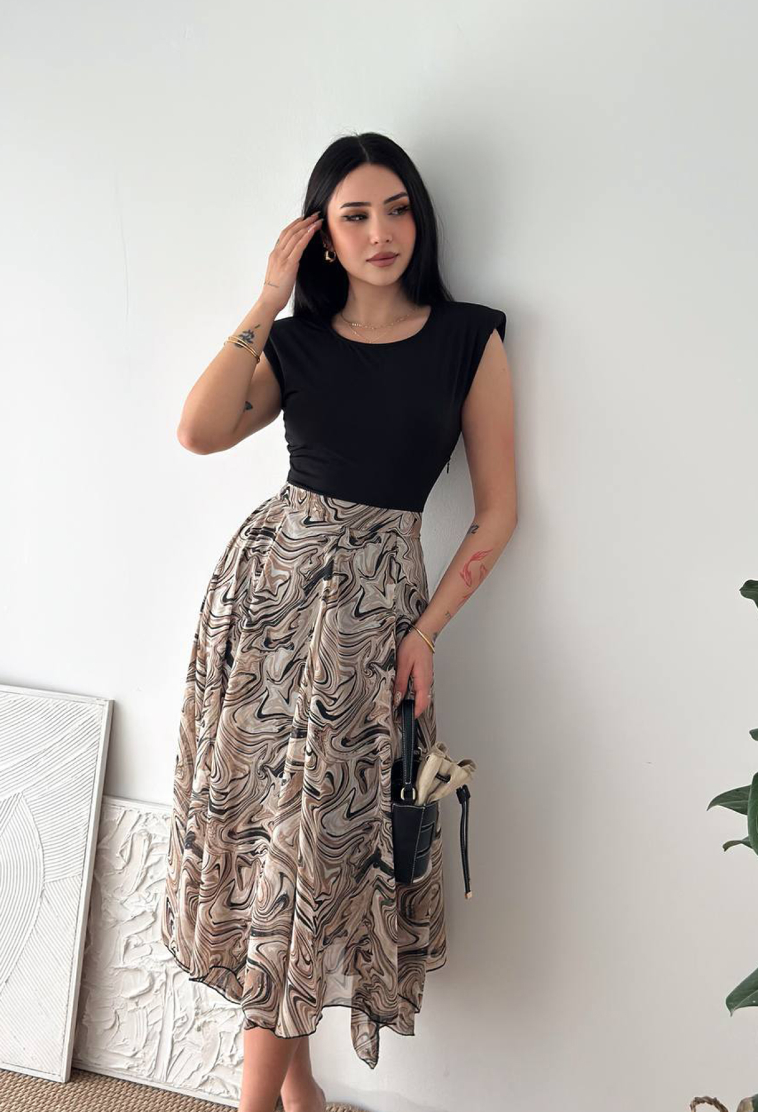 Black Fit And Flare Midi Dress With Cap Sleeves - Brand: Mode Roy - Women & Kids, Baby Clothes Wholesale - TheBS Women